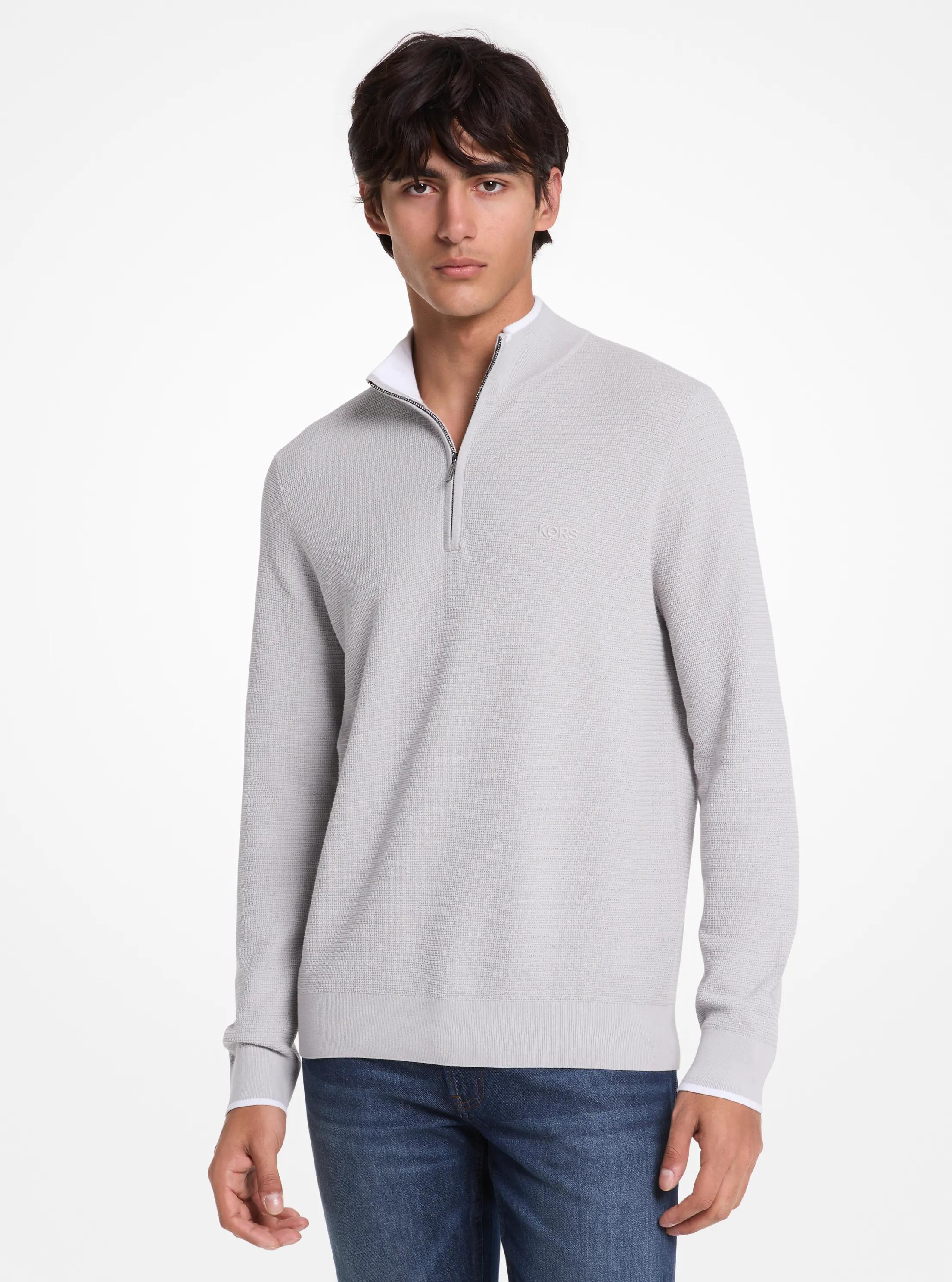 Chandail en coton &agrave; fermeture &eacute;clair un quart in GRIS PERLE | Michael Kors