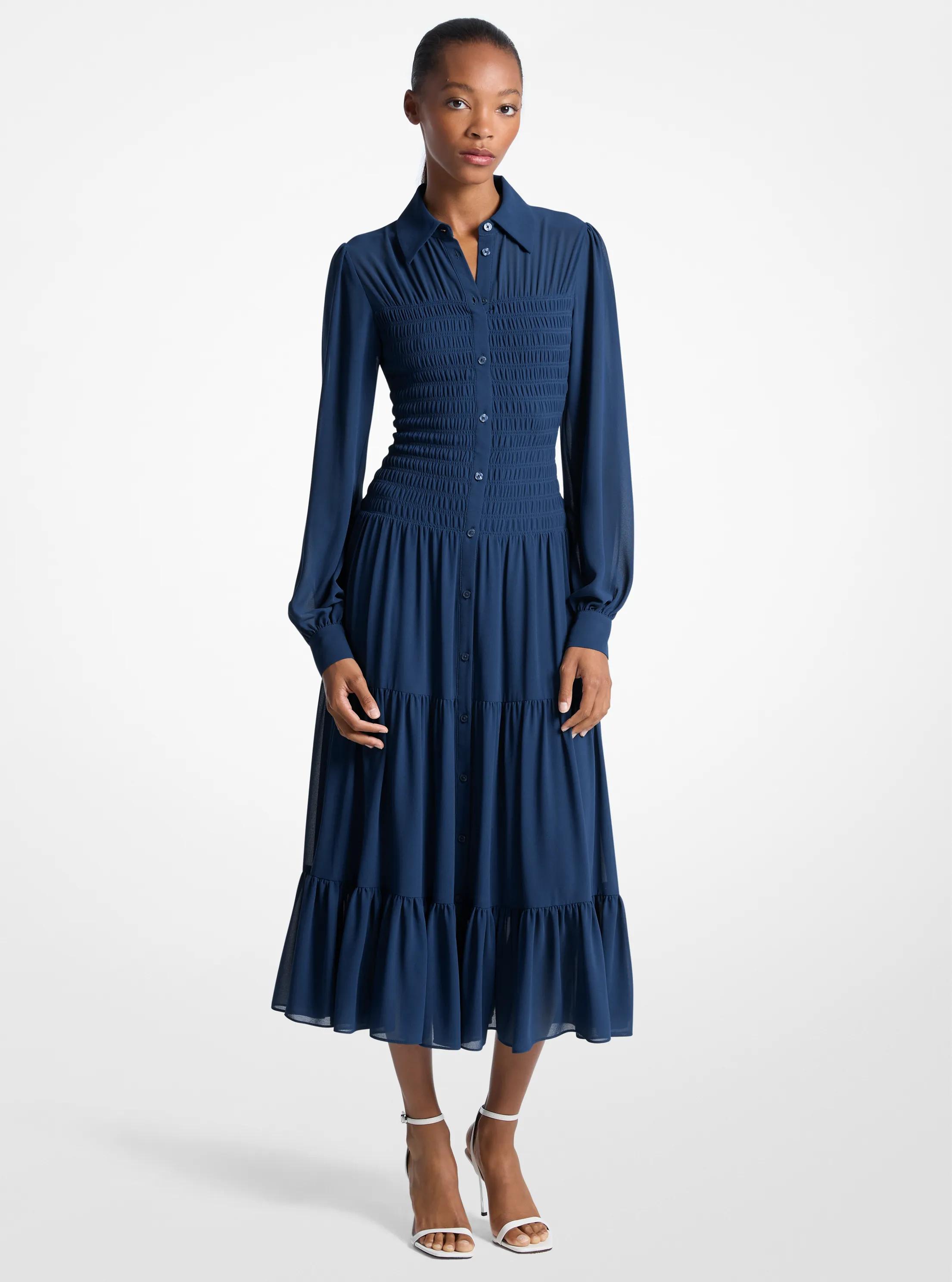 Smocked Georgette Shirtdress 83$