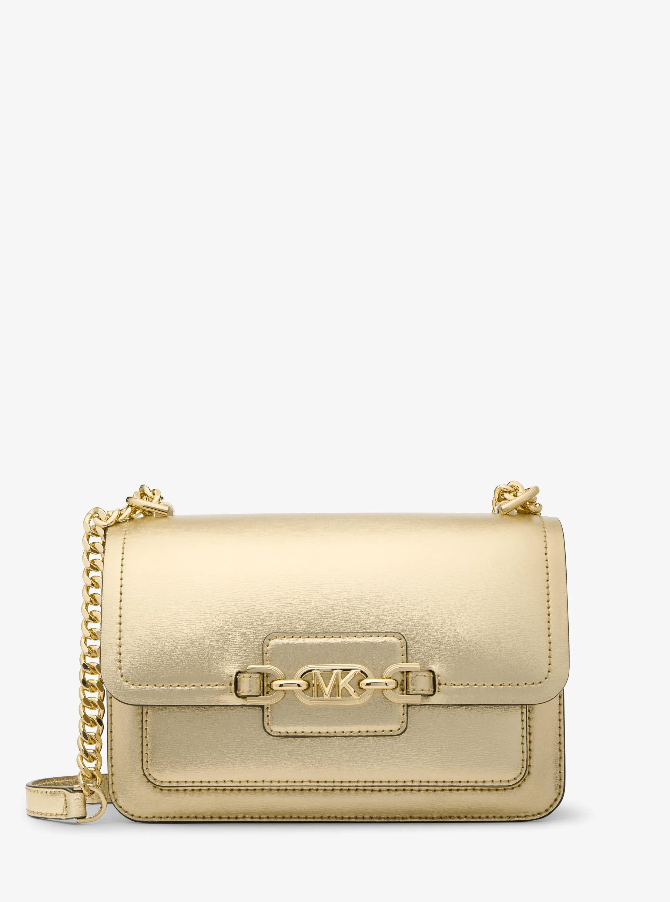 Heather Large Metallic Leather Shoulder Bag in PALE GOLD | Michael Kors