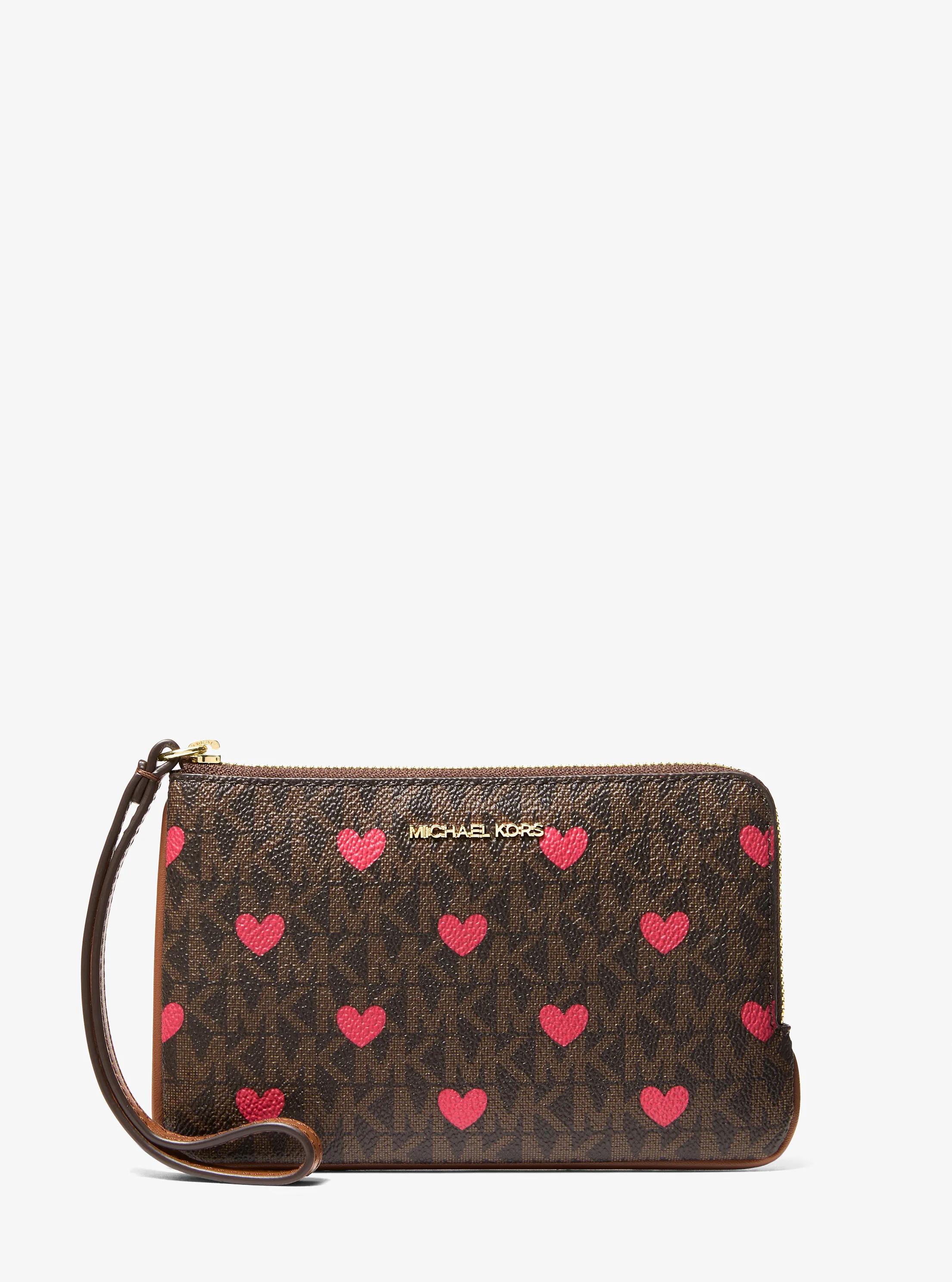 Jet Set Travel Small Printed Signature Logo Wristlet in BROWN | Michael Kors