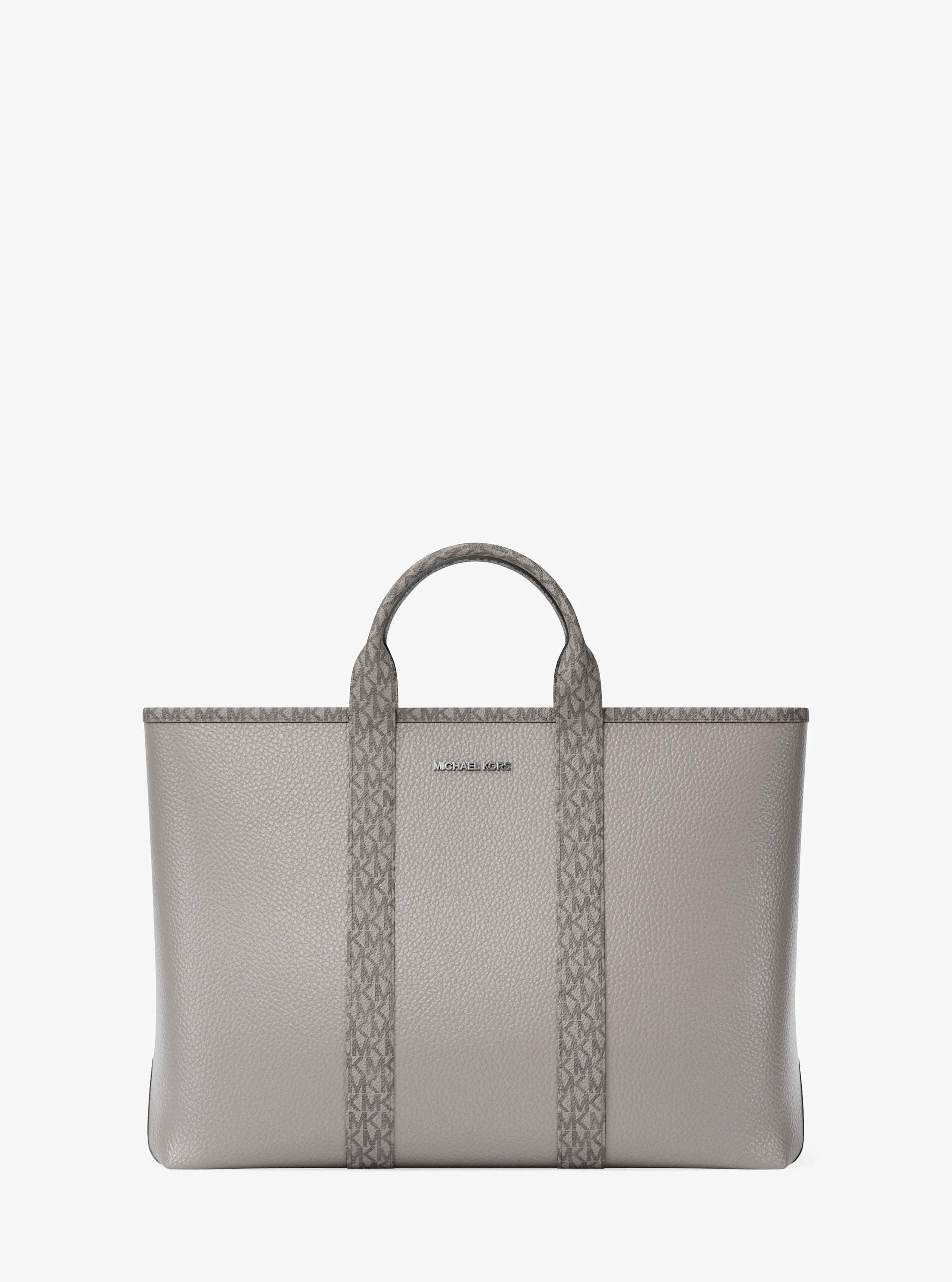 Michael Kors Outlet Cooper Medium Pebbled Leather And Signature Logo Tote Bag In Grey