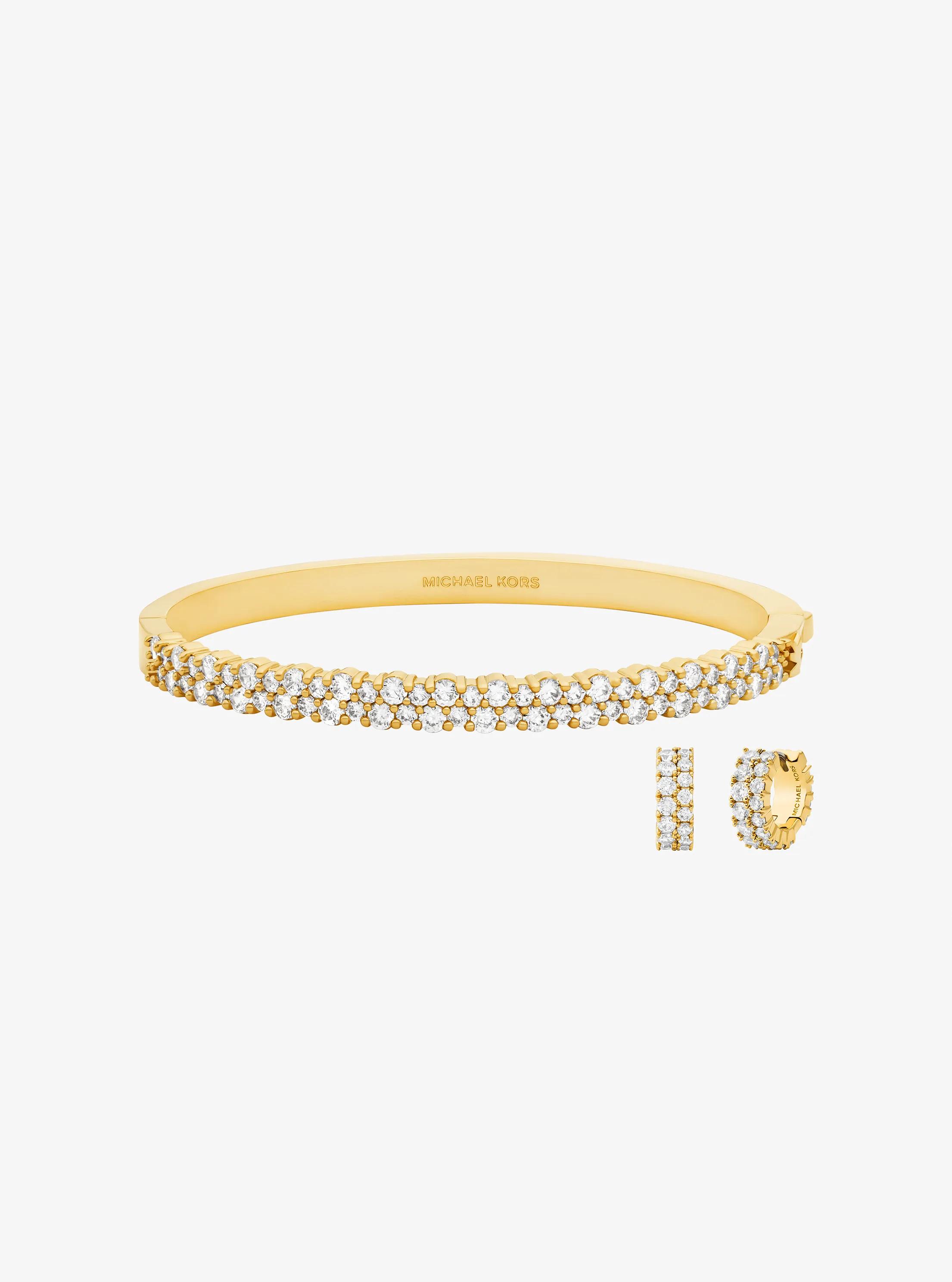 Double Pav&eacute; Bracelet and Huggie Earrings Set in GOLD | Michael Kors