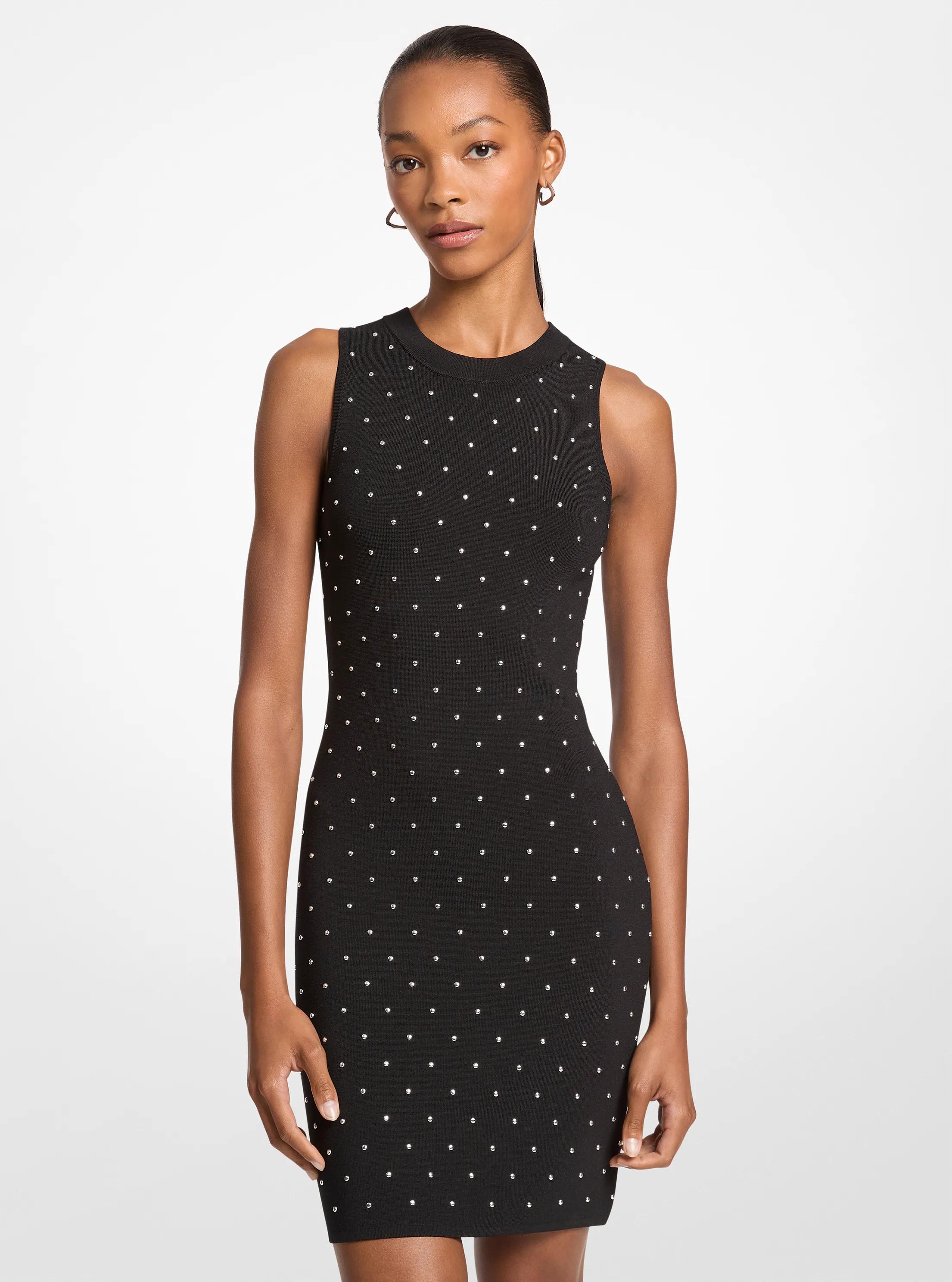 Studded Stretch Viscose Dress in BLACK | Michael Kors