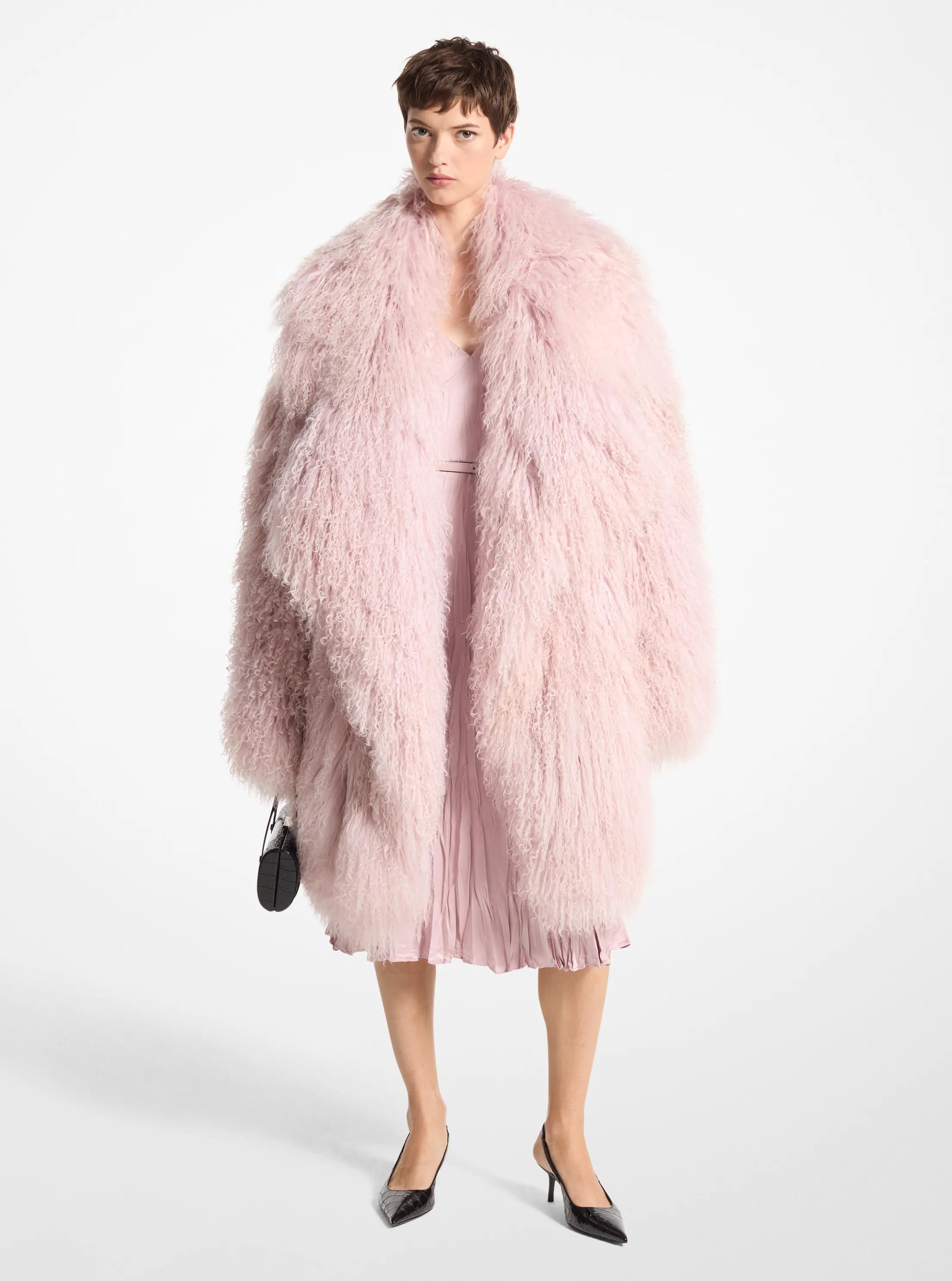 Mongolian Shearling Clutch Coat in BLUSH - Sale | Michael Kors [US]