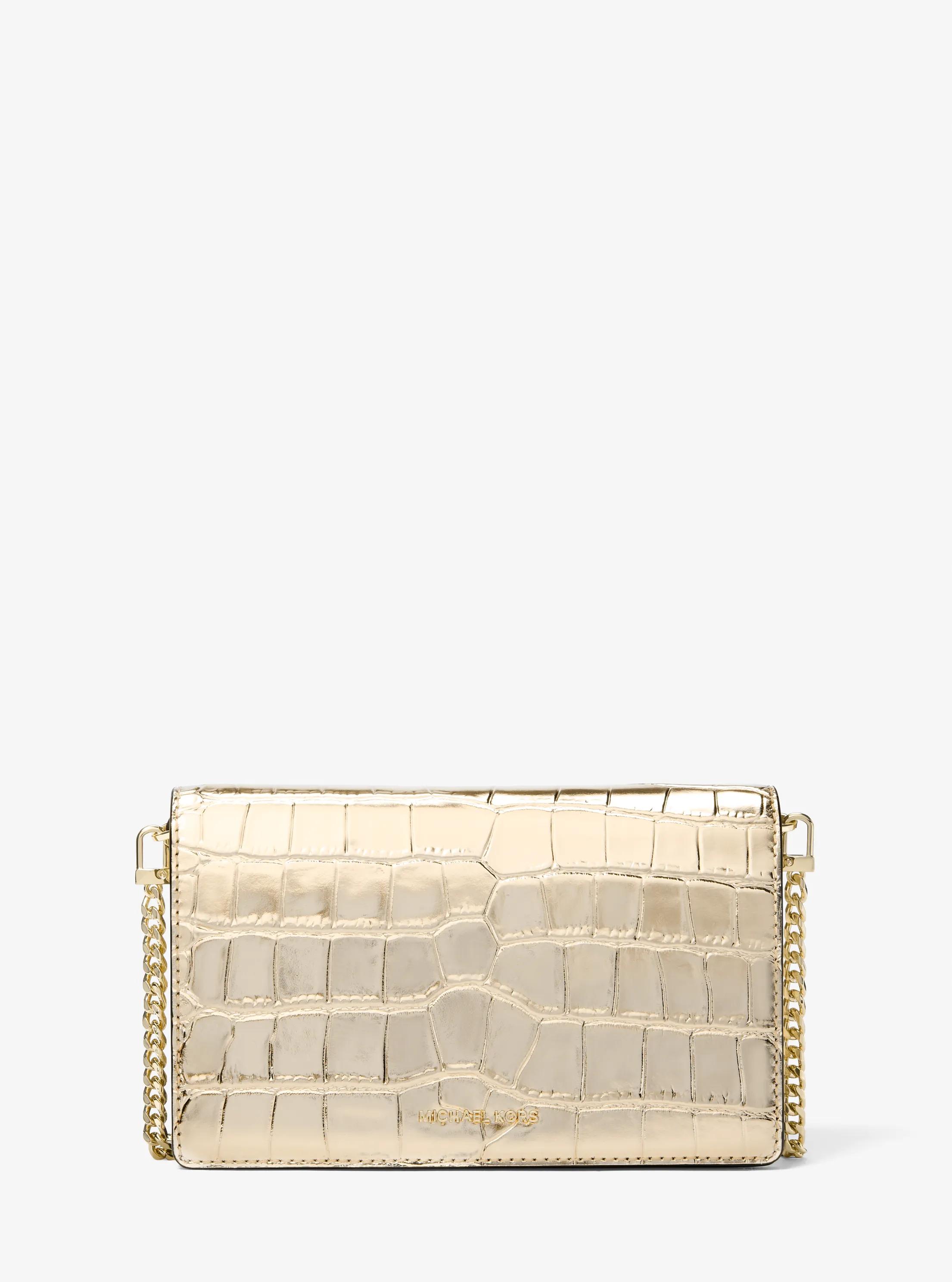 Jet Set Medium Metallic Crocodile Embossed Leather Crossbody Bag in PALE GOLD | Michael Kors