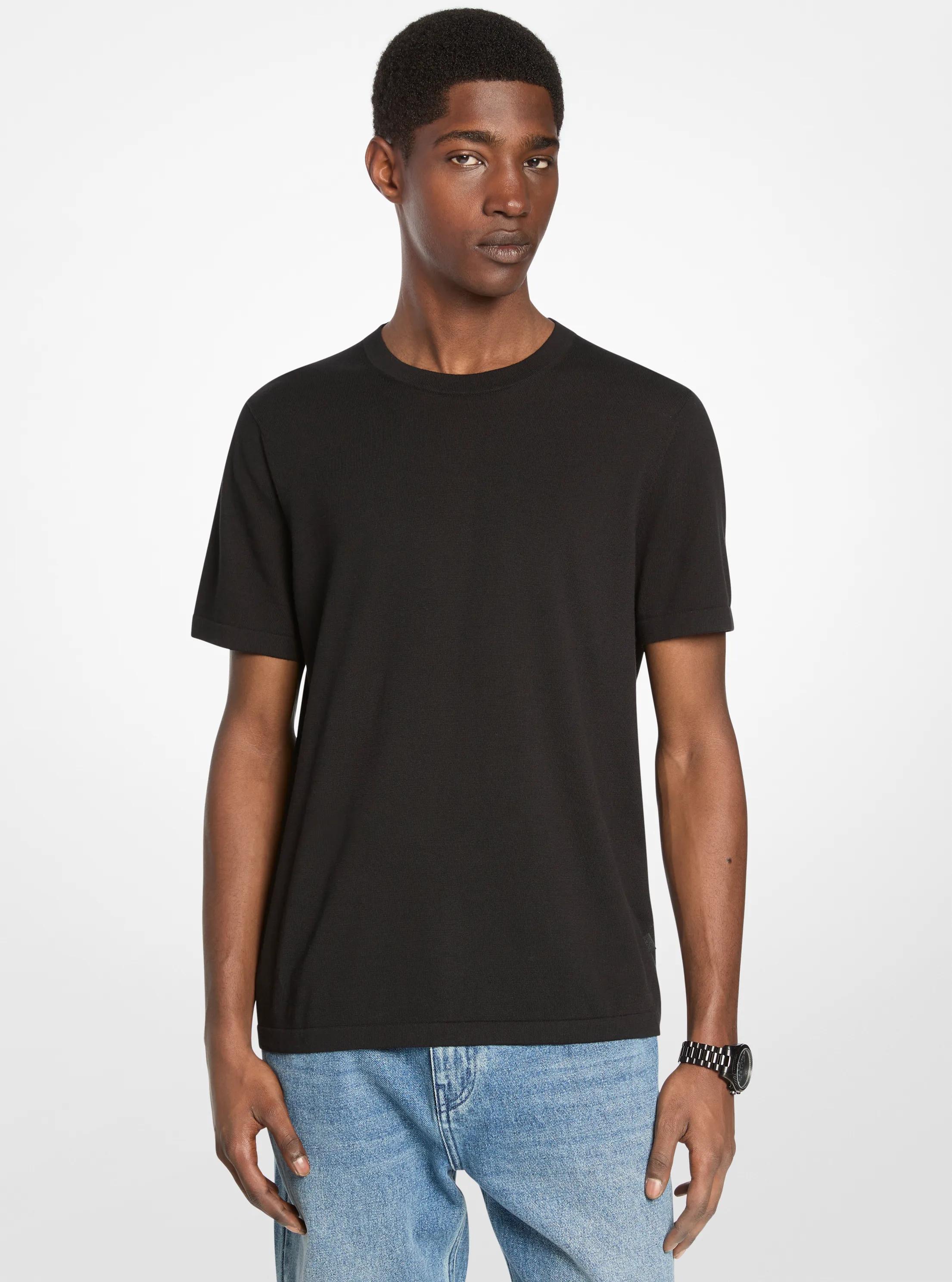 Cotton Short-Sleeve Sweater in BLACK | Michael Kors