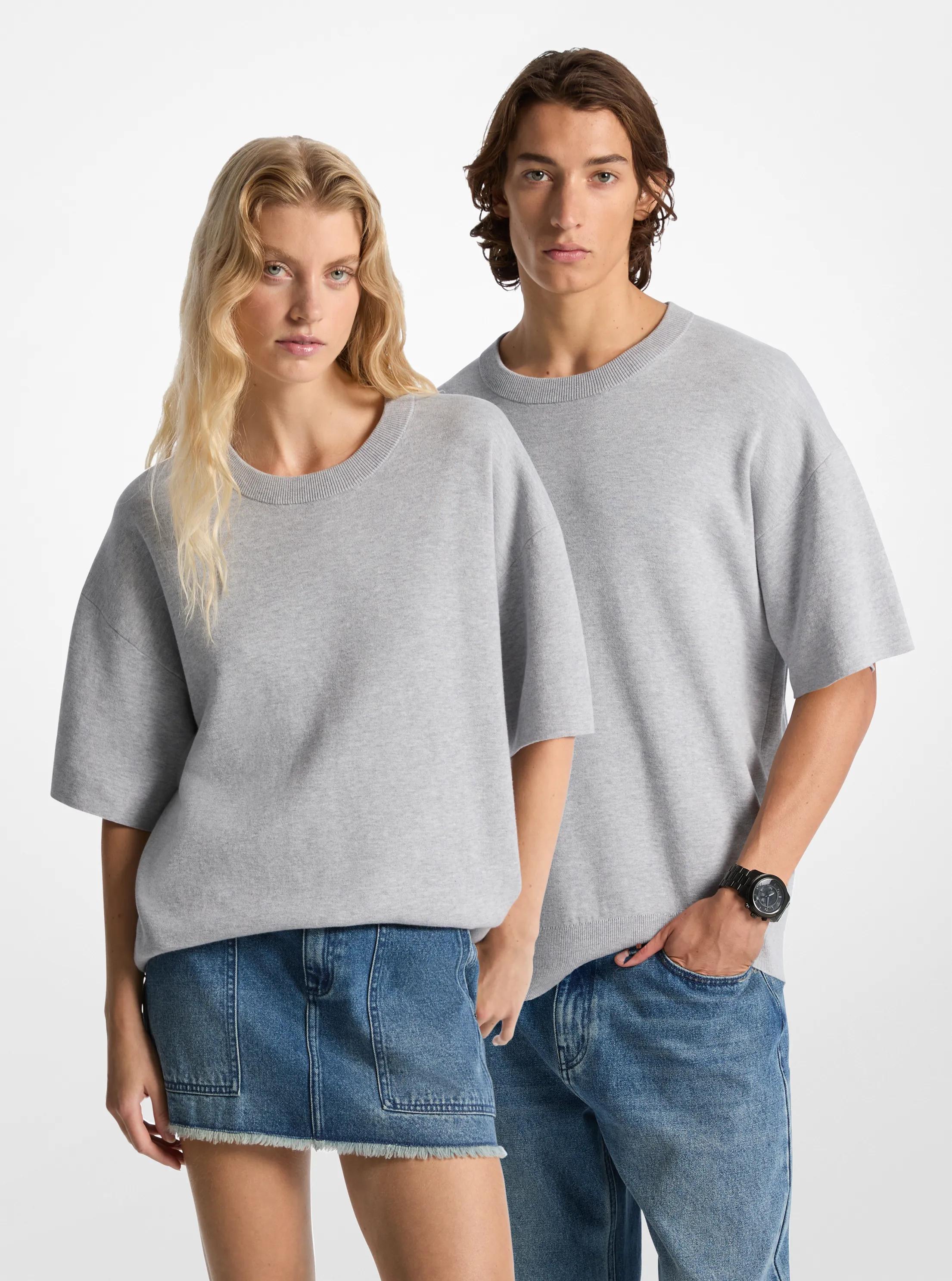 Cotton Short-Sleeve Sweater in HEATHER GREY | Michael Kors