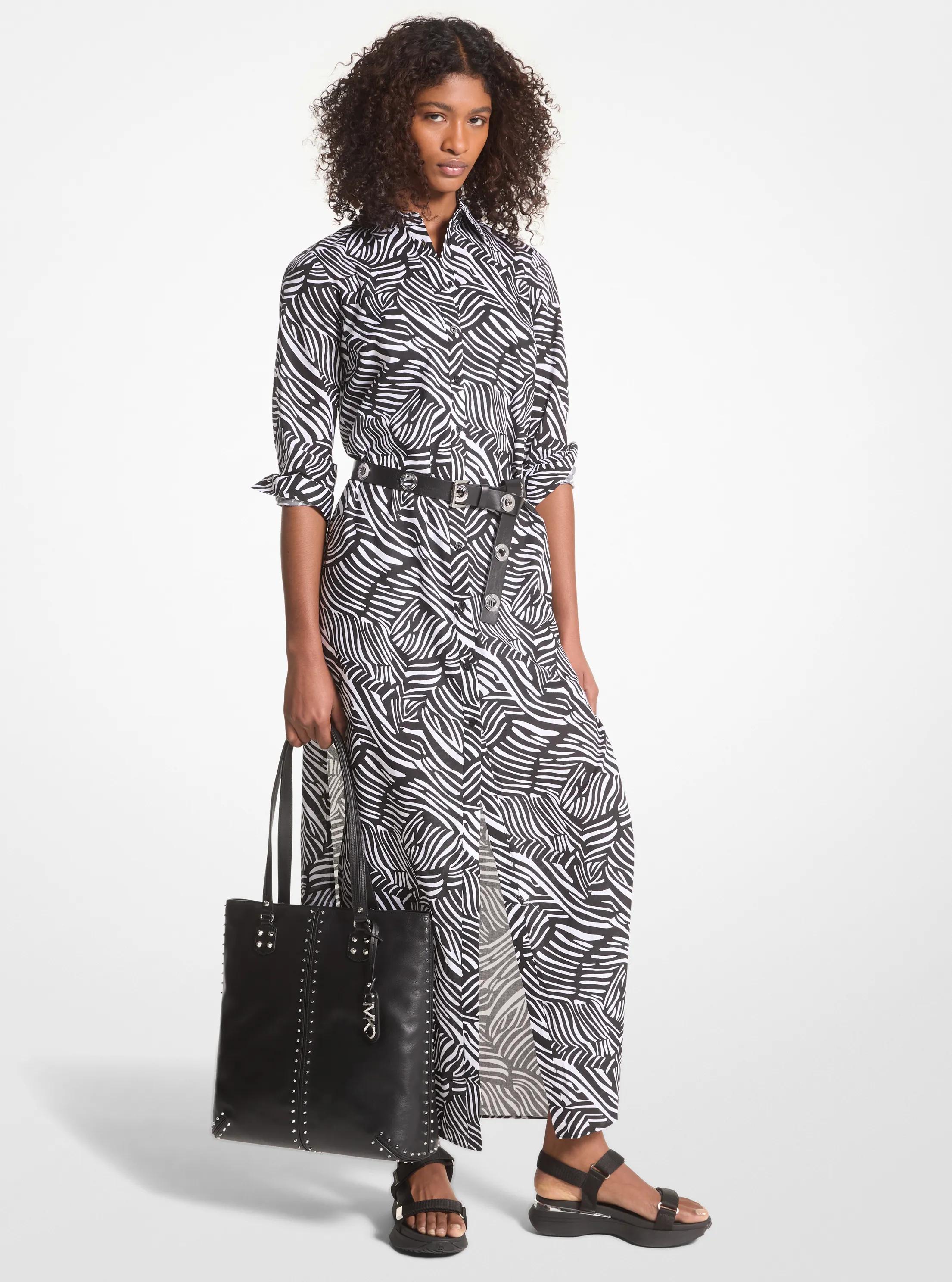 Zebra Print Organic Cotton Lawn Shirtdress in BLACK/WHITE | Michael Kors
