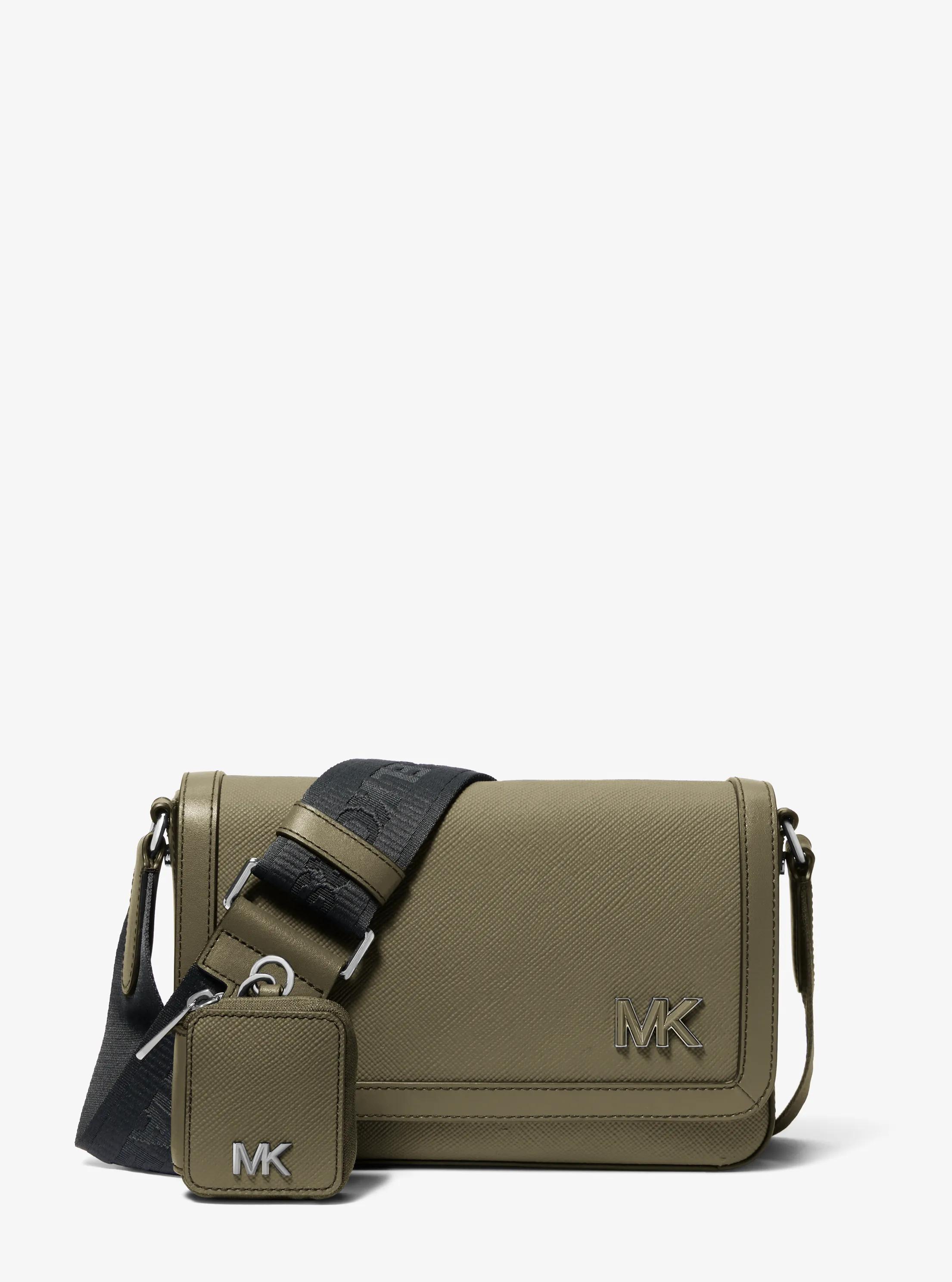 Edison Mini Crossgrain Leather Crossbody Bag with Pouch in SAFARI GREEN | Michael Kors