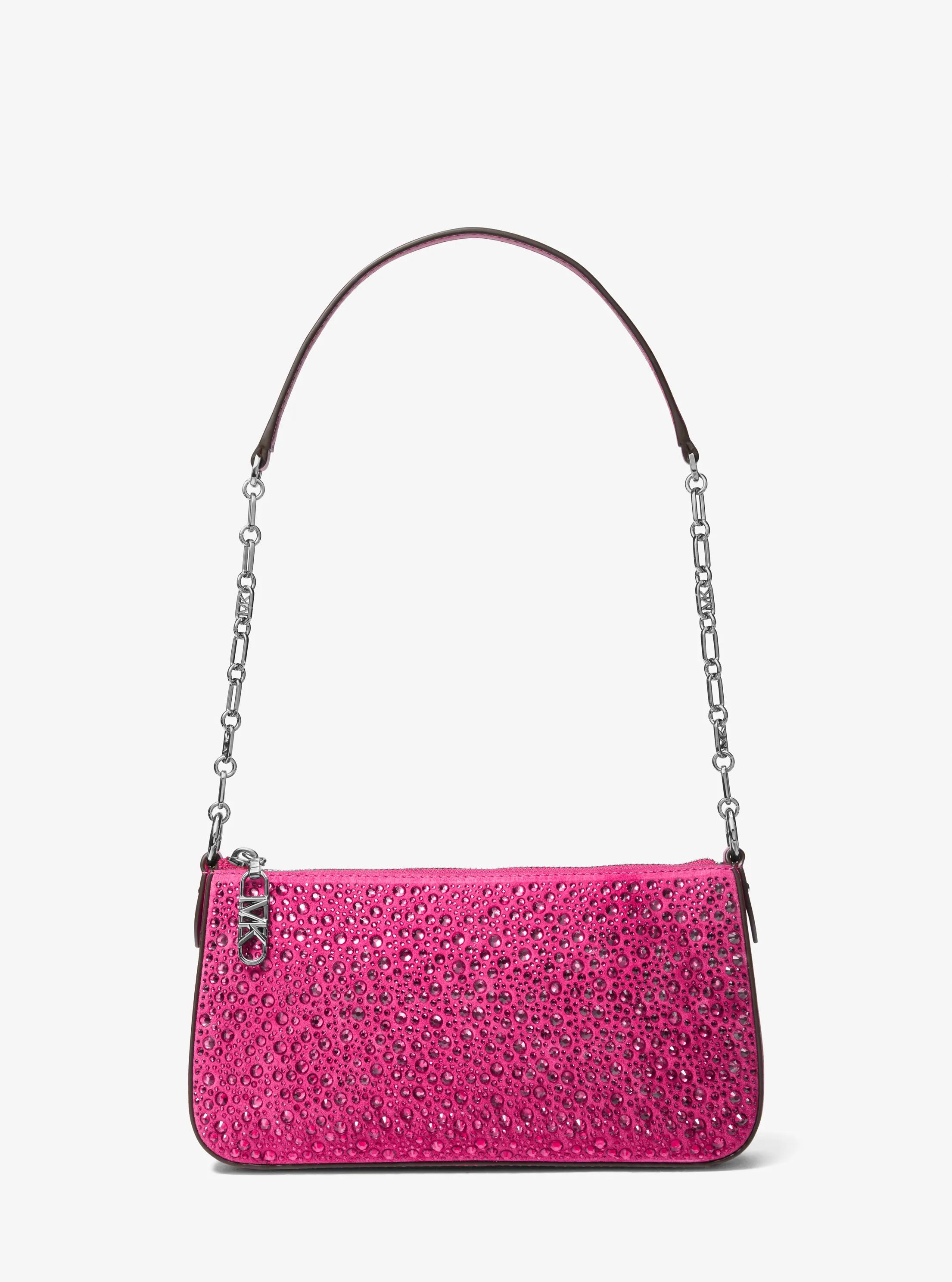 Empire Medium Embellished Suede Chain-Link Pochette in DEEP FUCHSIA | Michael Kors