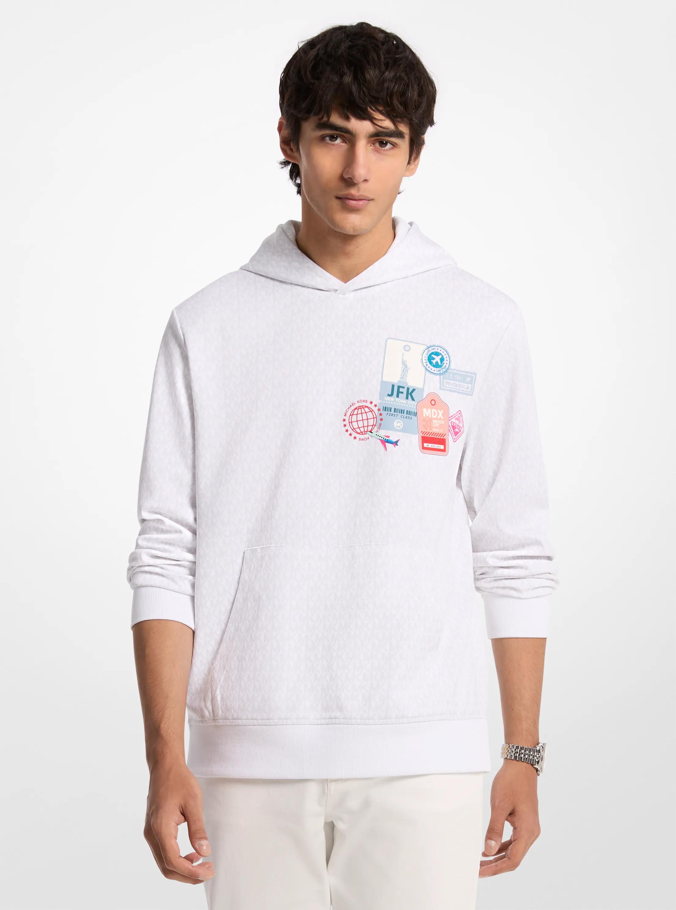 Embellished Signature Logo Cotton Blend Hoodie in WHITE | Michael Kors
