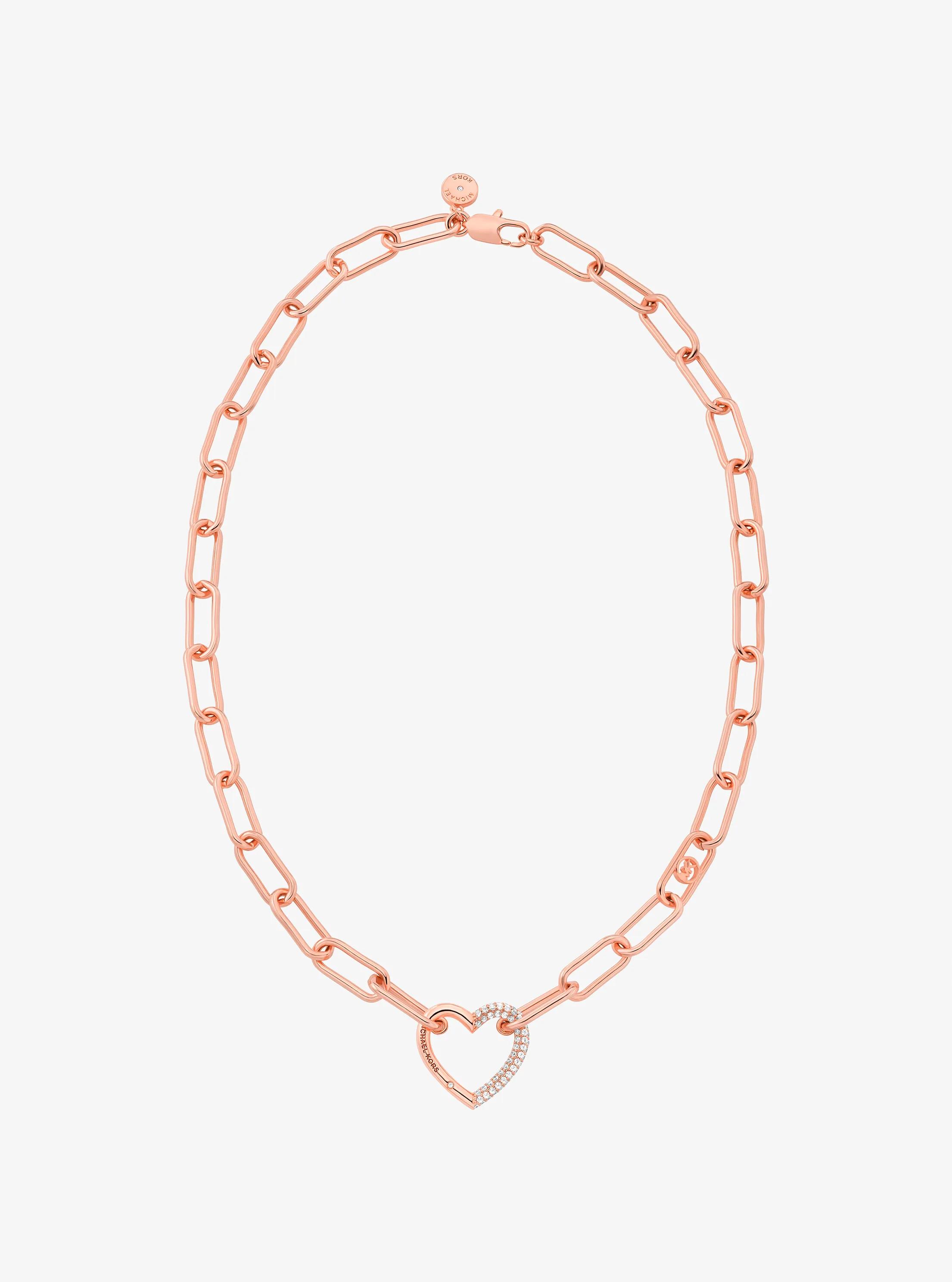Collar de eslabones de coraz&oacute;n con incrustaciones in DORADO ROSA | Michael Kors