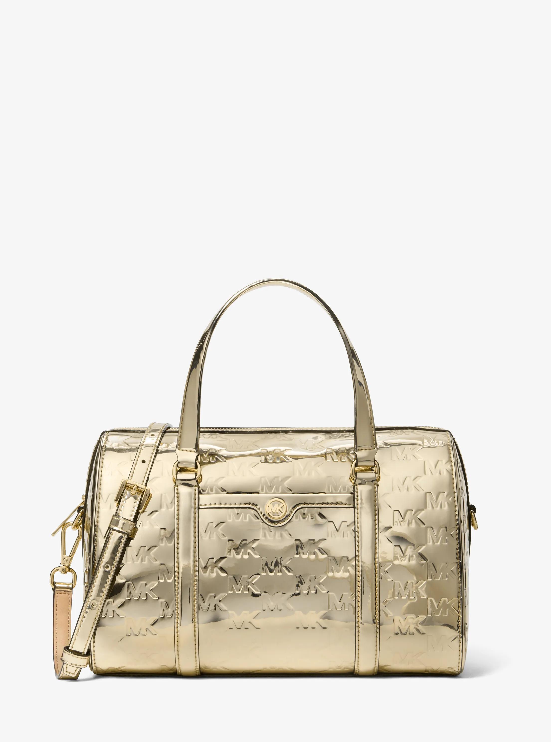 Jet Set Medium Metallic Logo Debossed Satchel in PALE GOLD | Michael Kors