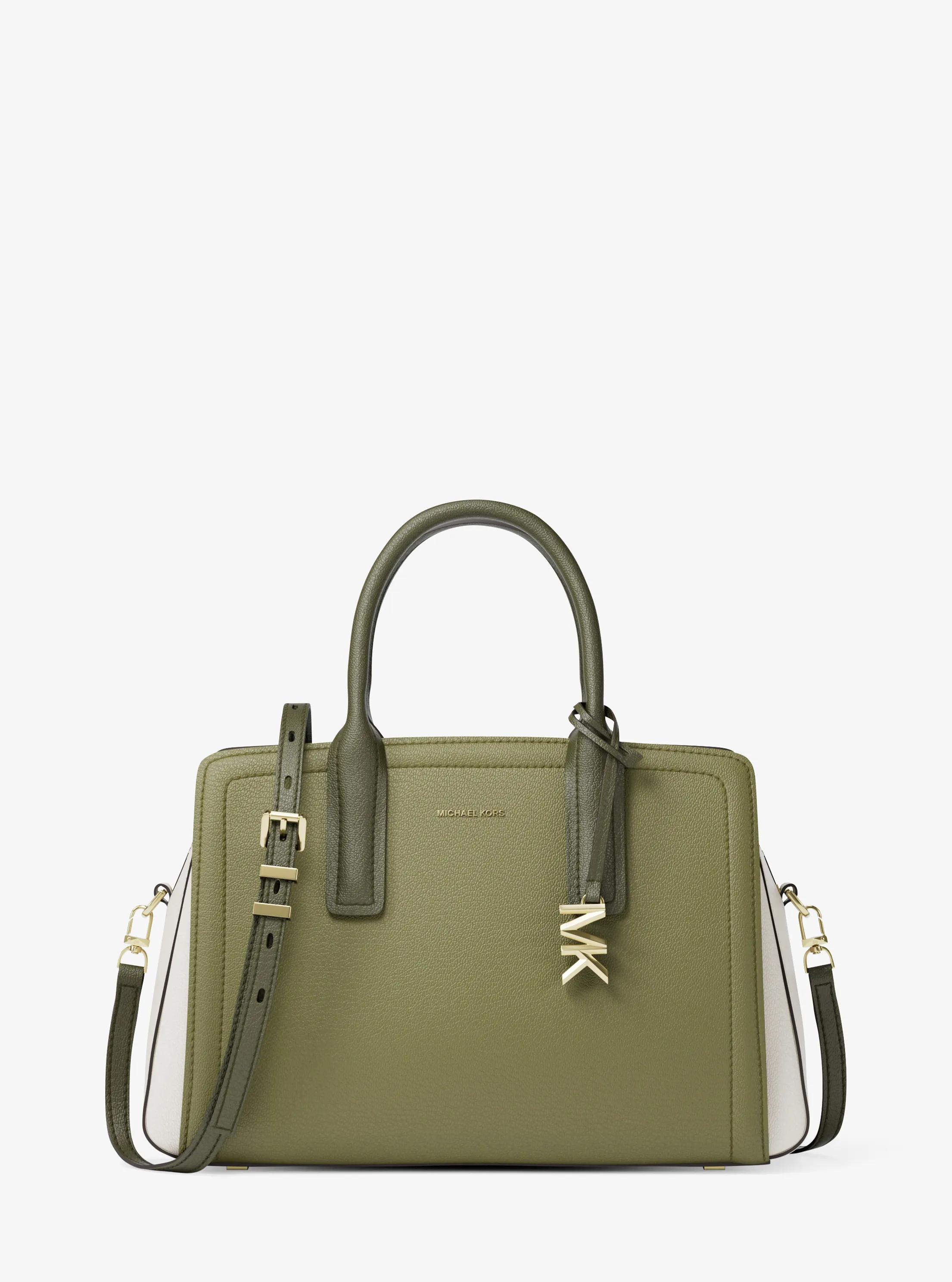 Laila Medium Color-Block Pebbled Leather Satchel in PSTACHIO MLT | Michael Kors
