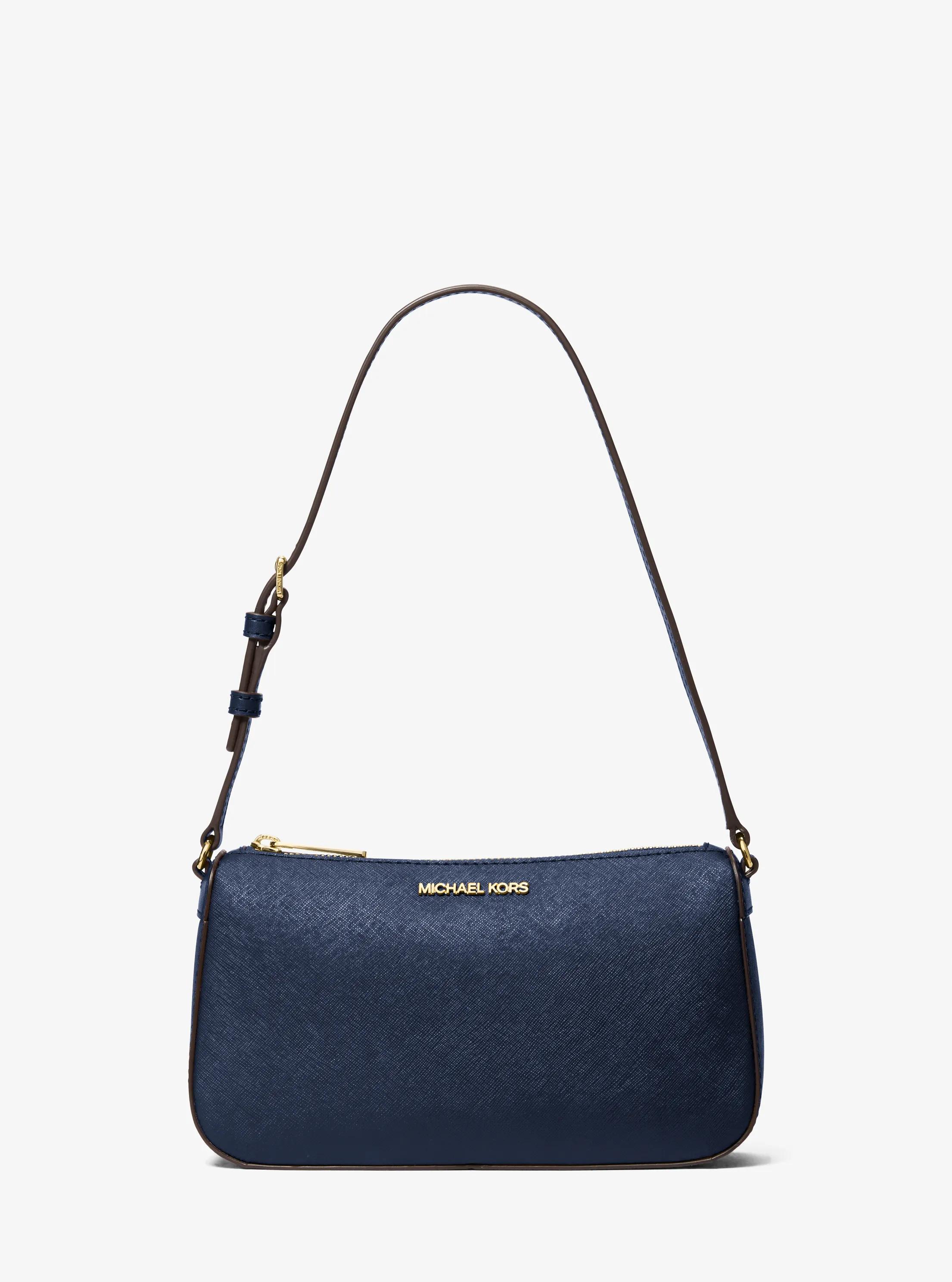 Jet Set Medium Saffiano Leather Pochette in NAVY | Michael Kors