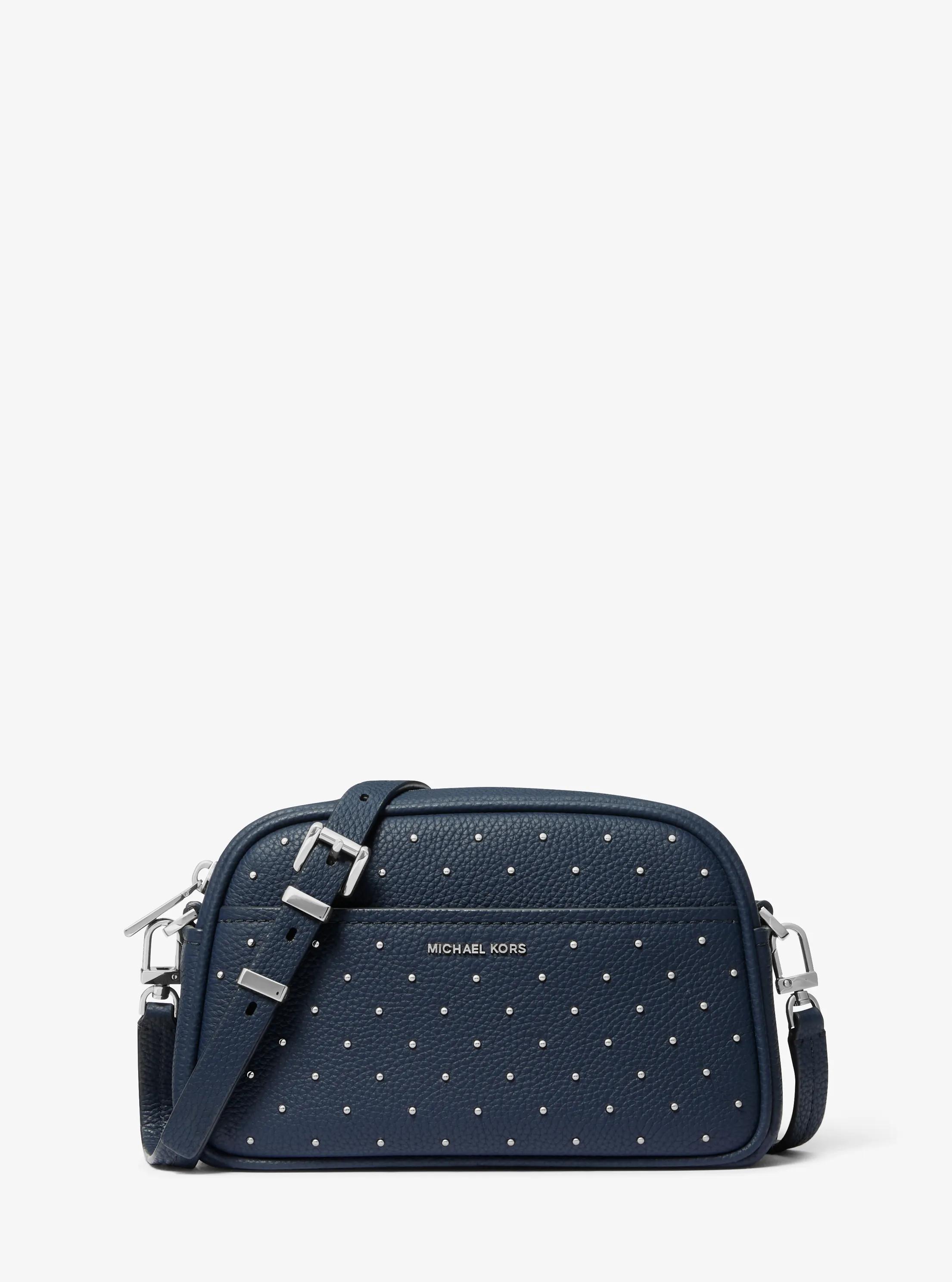 Petit sac &agrave; bandouli&egrave;re pour appareil photo Jet Set en cuir grain&eacute; clout&eacute; in DRESS BLUES | Michael Kors