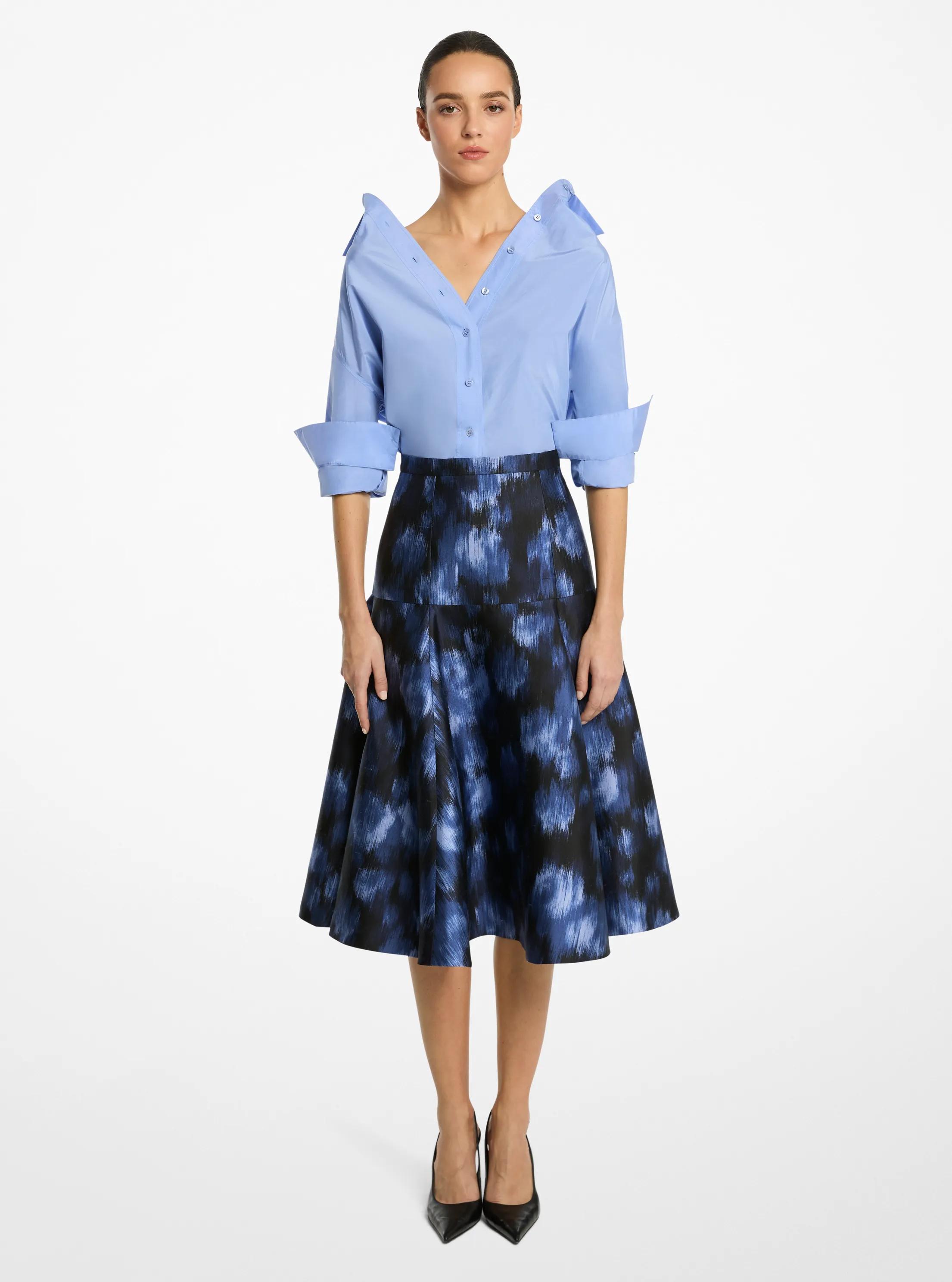 Floral Chin&eacute; Silk and Wool Shantung Drop Waist Dance Skirt