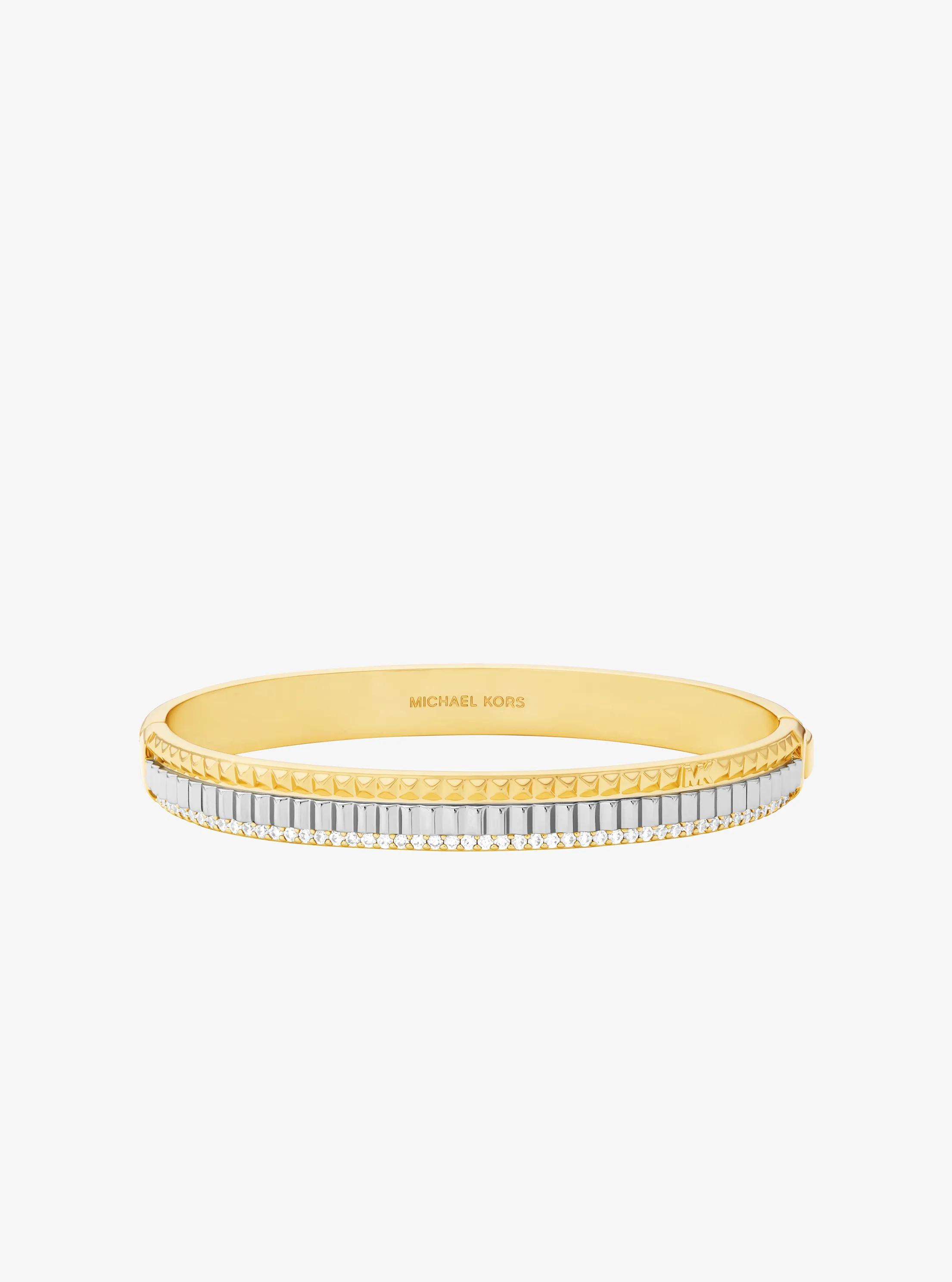 MK Bracelet rigide cannelé bicolore à pierres pavées - Argent - Michael Kors