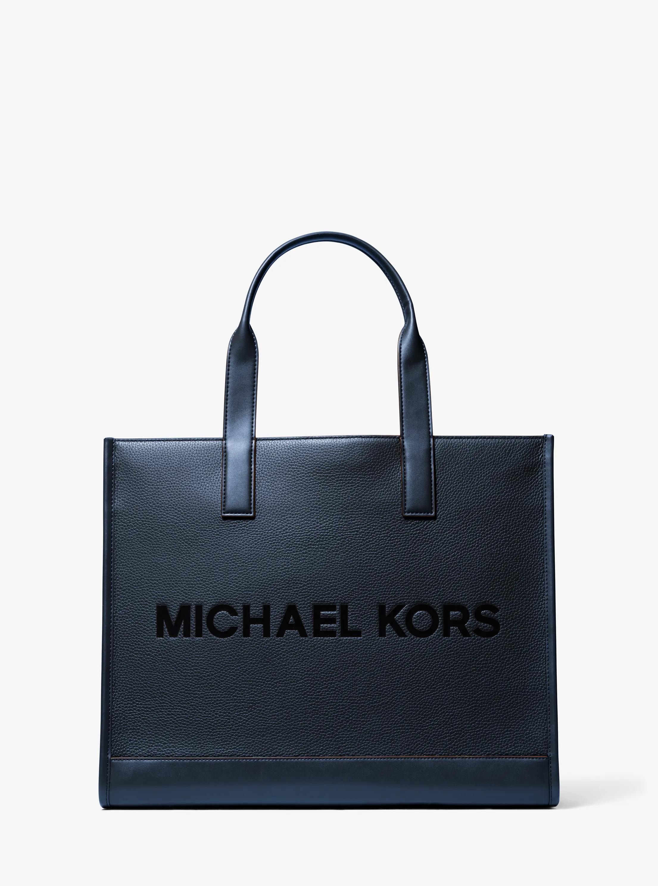 Cooper Logo Embossed Pebbled Leather Tote Bag in NAVY | Michael Kors