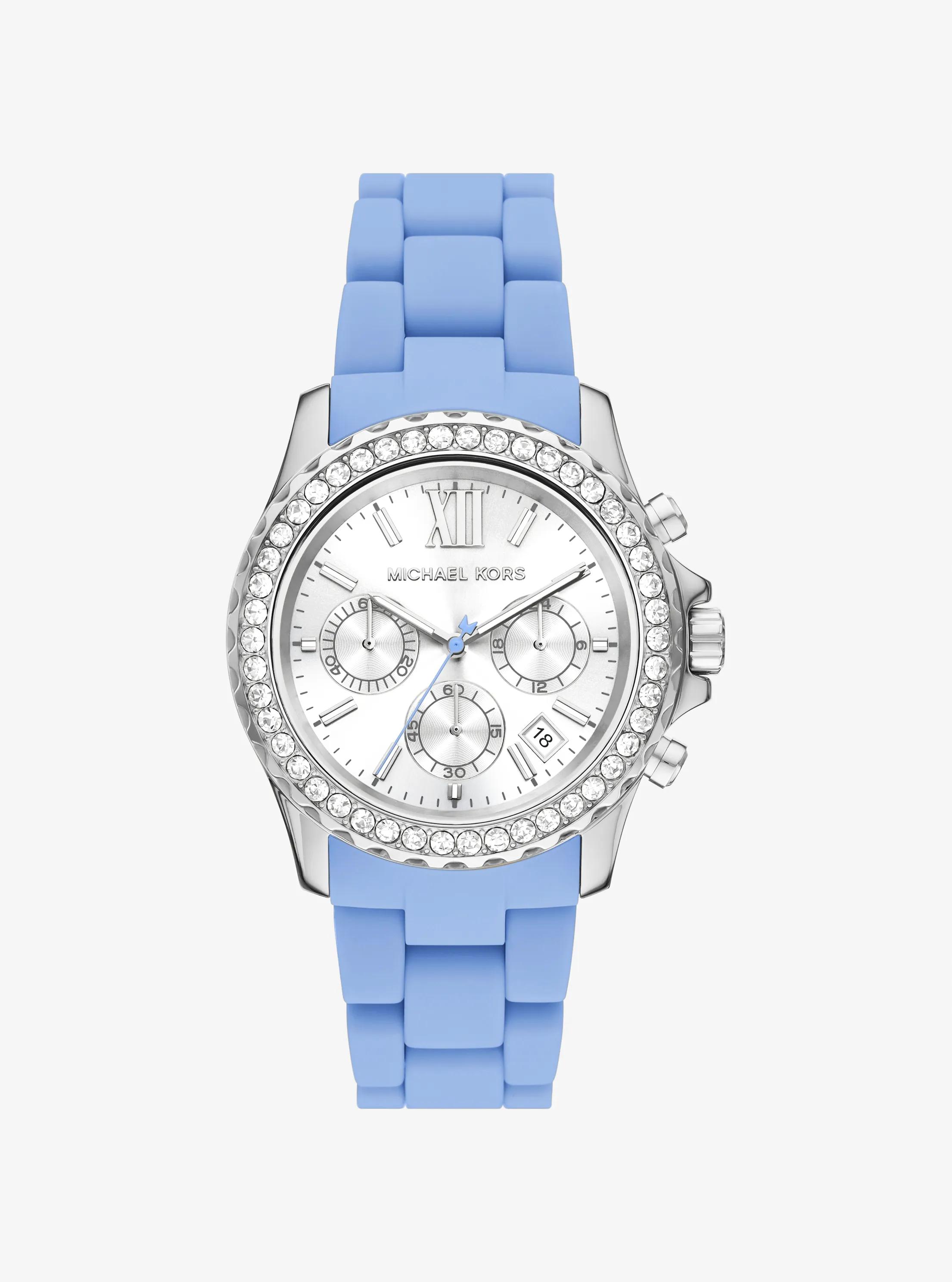 Montre Everest &agrave; bracelet en silicone de ton argent &agrave; pav&eacute; in ORANGE POP | Michael Kors