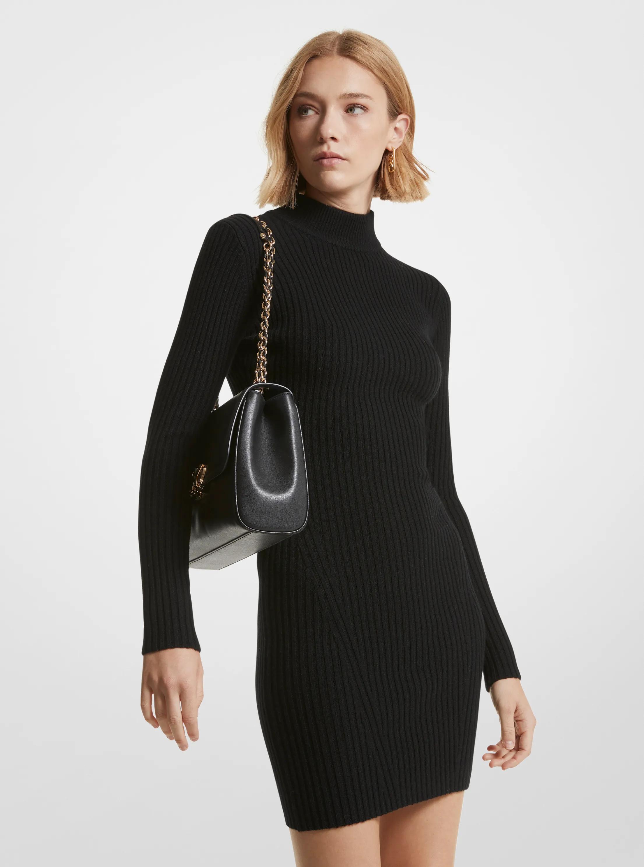 Vestido de mezcla de lana merino acanalada in NEGRO | Michael Kors
