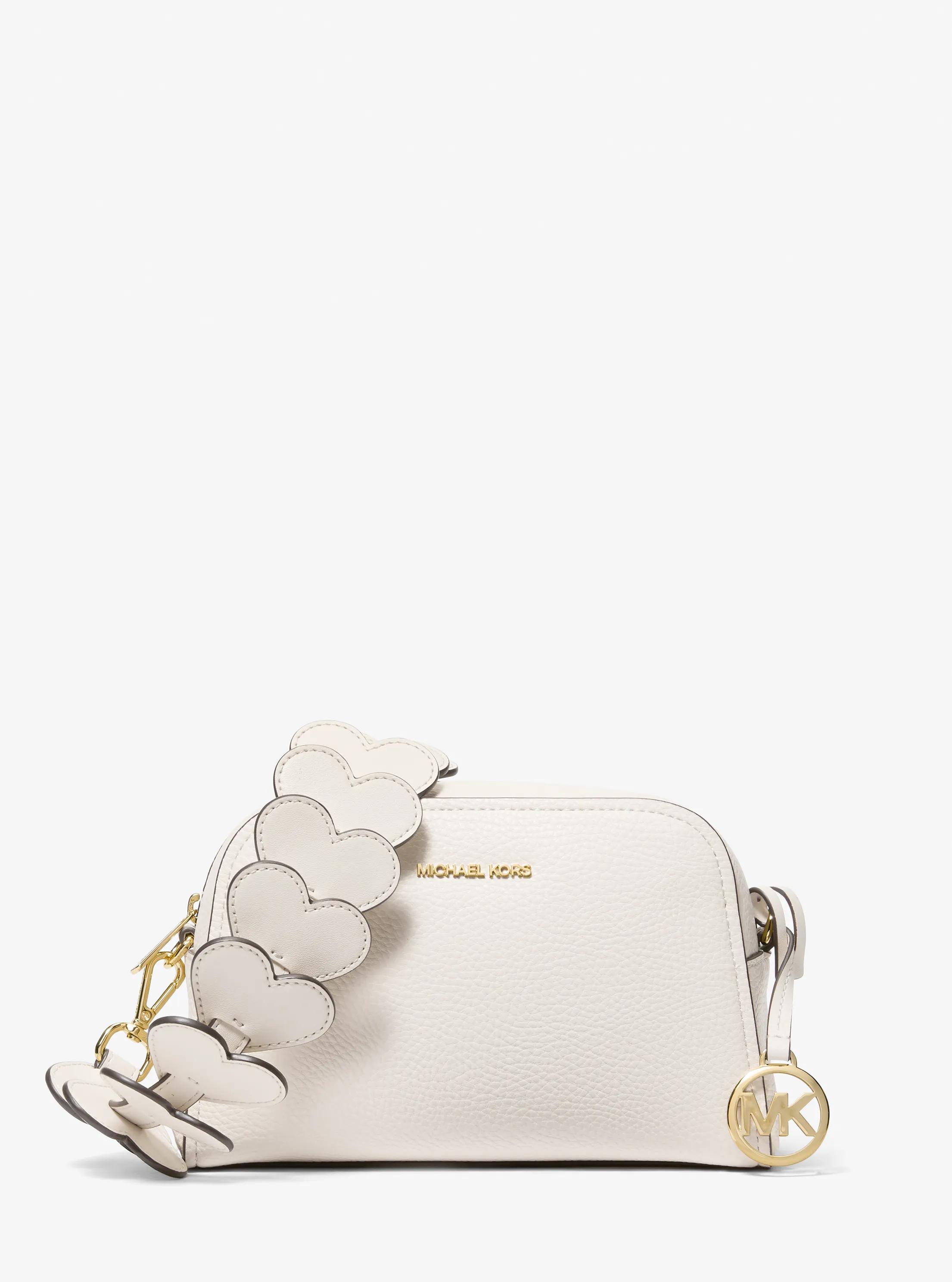Ashton Extra-Small Heart Embellished Strap Camera Crossbody Bag in LT CREAM | Michael Kors