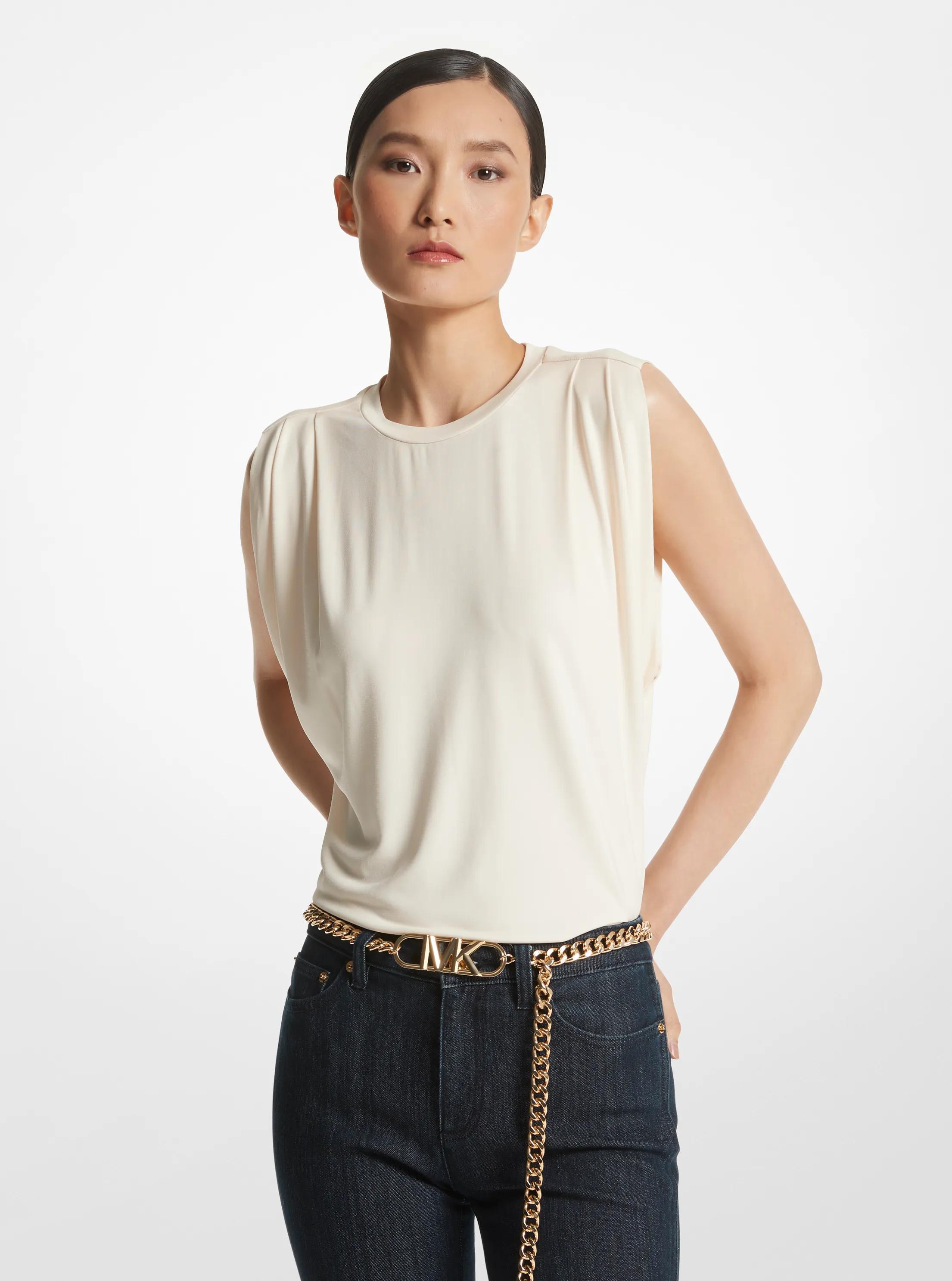 Matte Jersey Sleeveless T-Shirt in BONE | Michael Kors