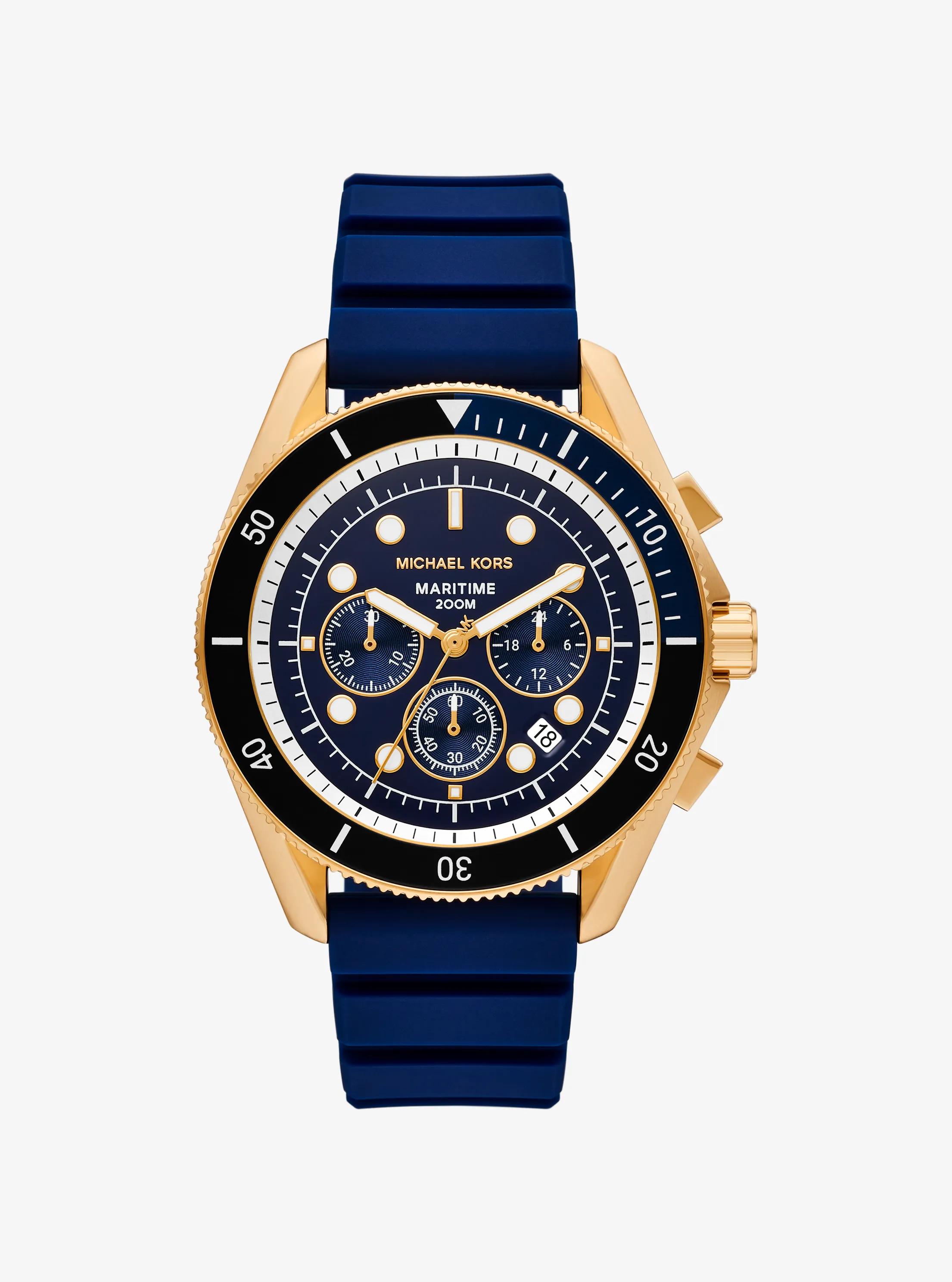 Oversized Maritime Gold-Tone and Silicone Watch in NAVY - Sale