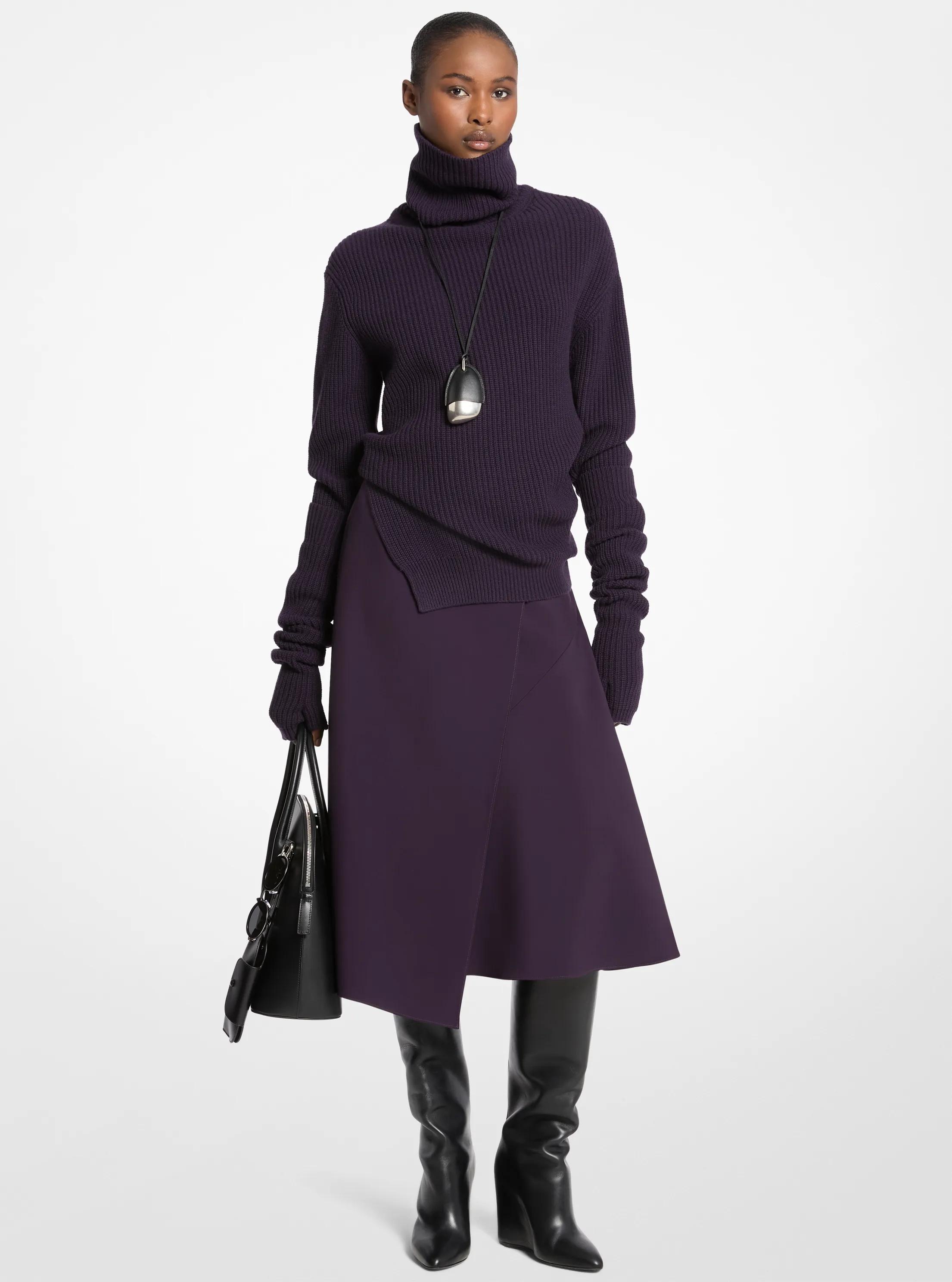 Su&eacute;ter de cuello alto con ribetes de cachemira acanalada in AUBERGINE | Michael Kors