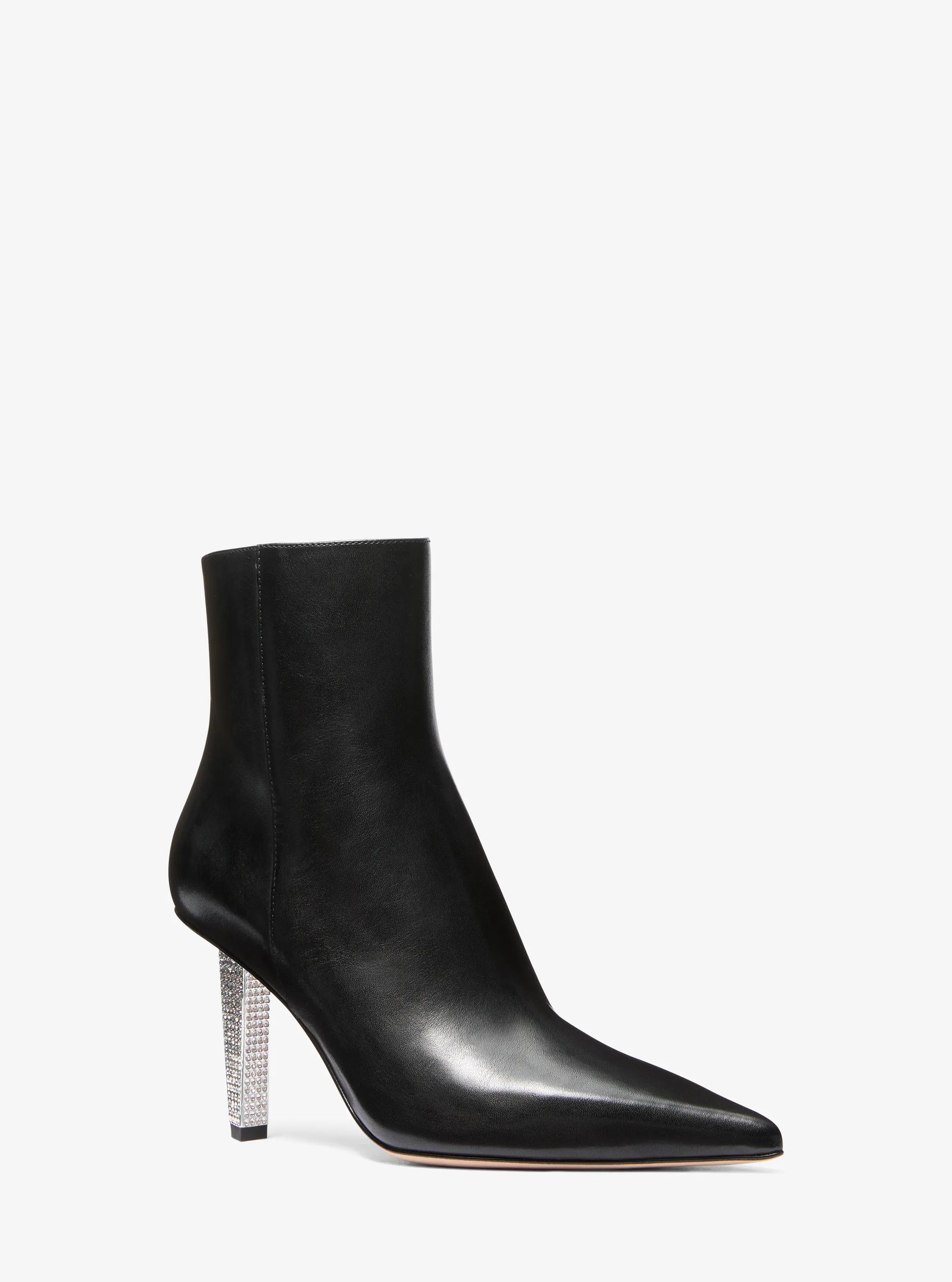 Halle Embellished Leather Ankle Boot in BLACK | Michael Kors