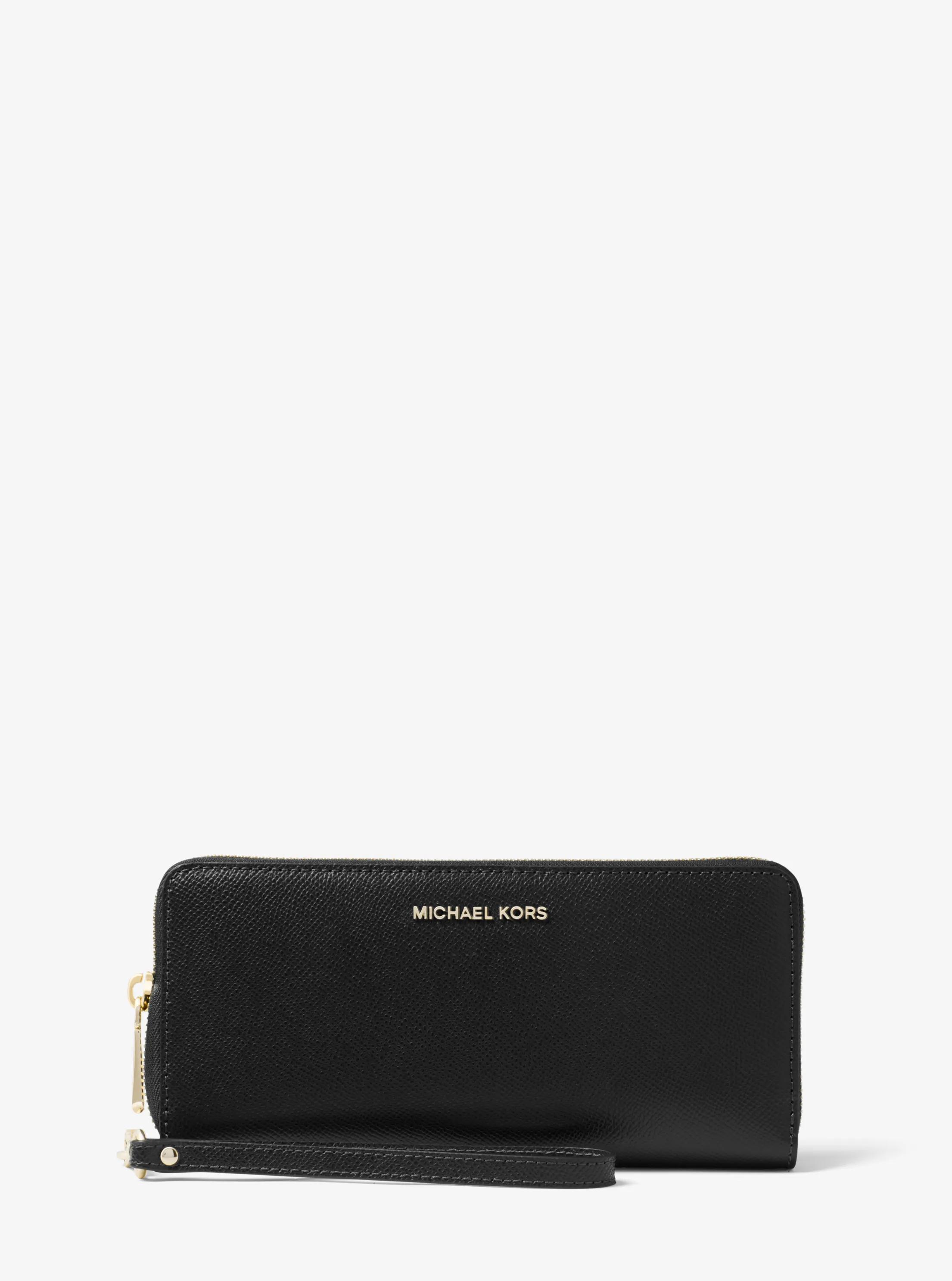 Leather Continental Wristlet in BLACK | Michael Kors