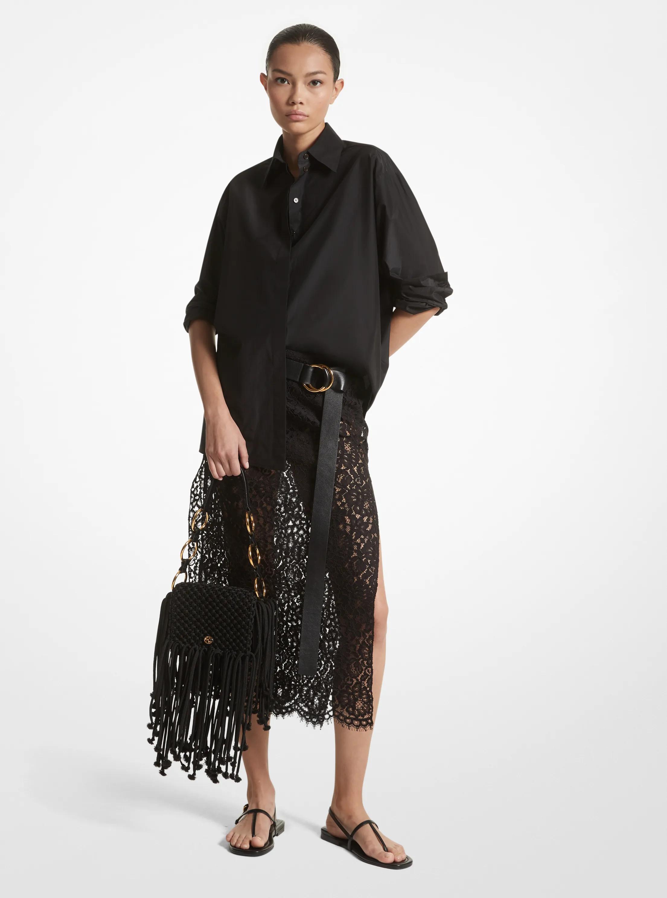 Corded Floral Lace Slit Skirt in BLACK | Michael Kors