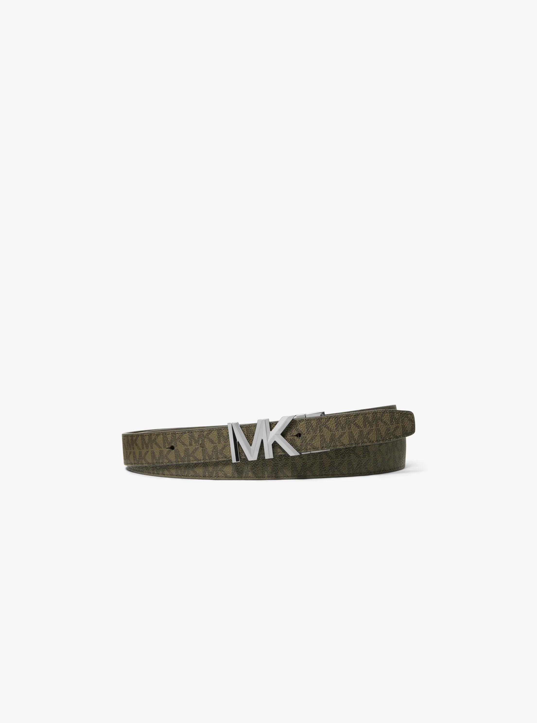 Reversible Signature Logo and Leather Belt in OLIVE | Michael Kors