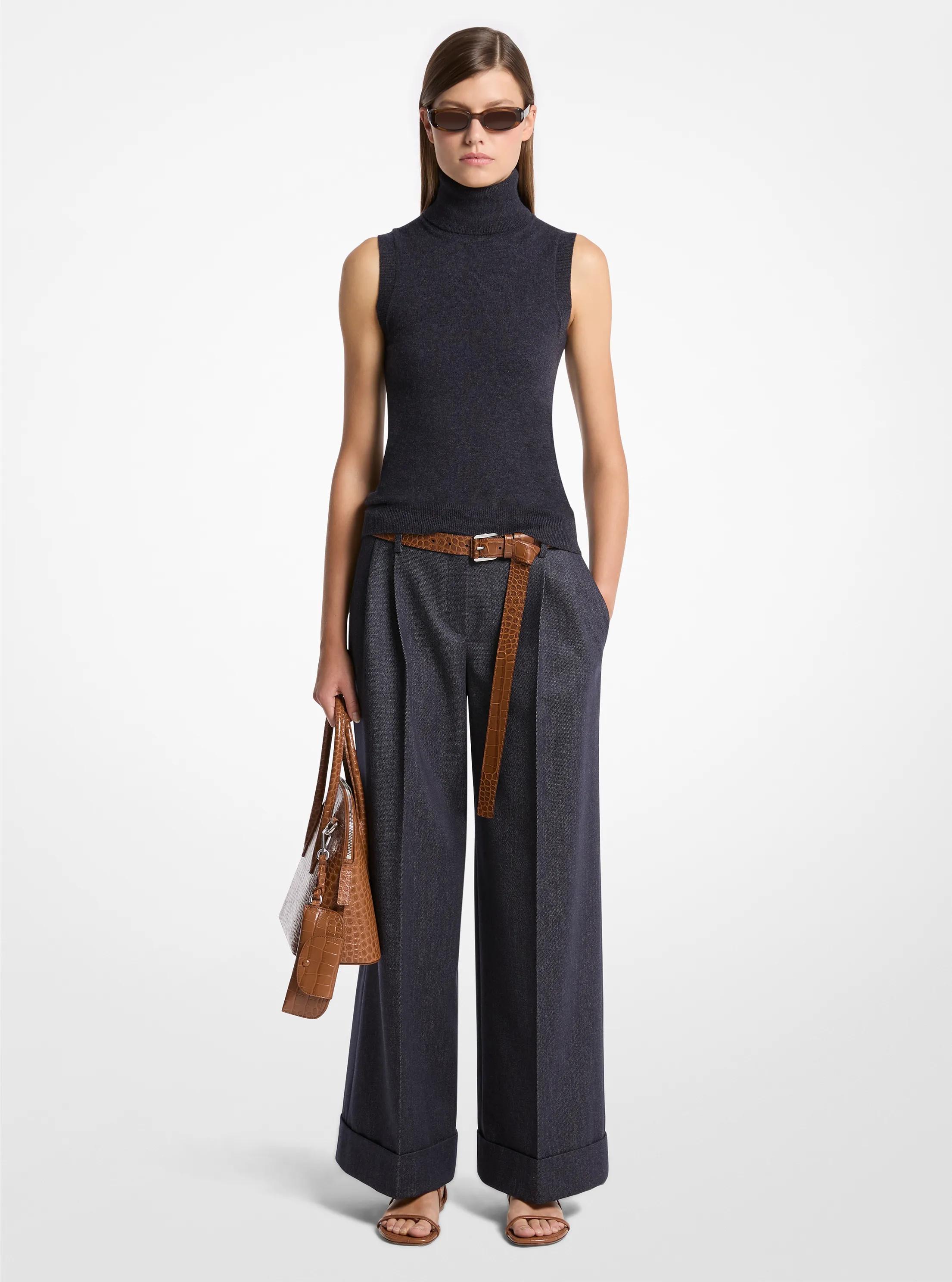 Cashmere Sleeveless Turtleneck in INDIGO MELANGE | Michael Kors