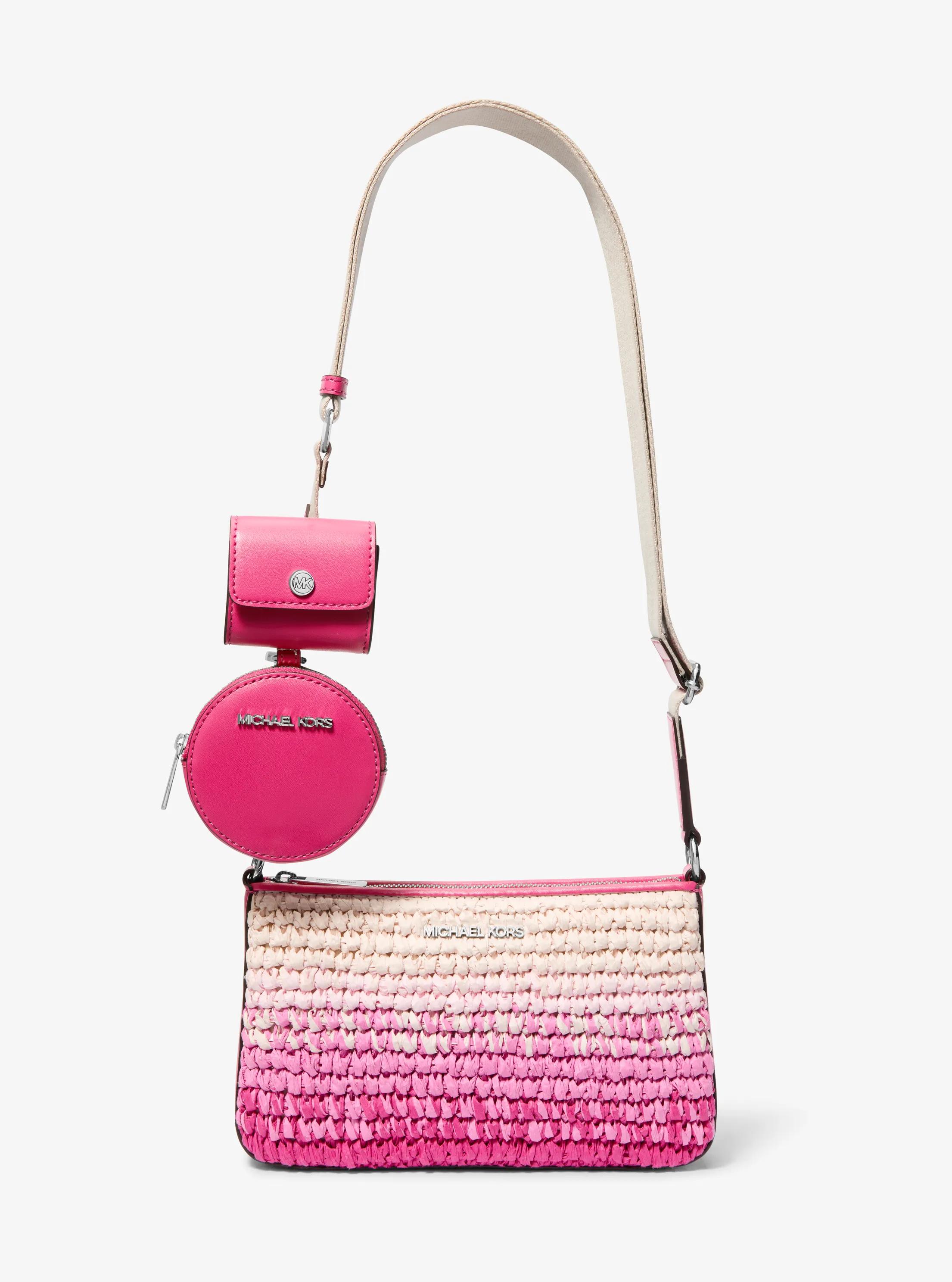 Jet Set Small Ombr&eacute; Straw Crossbody Bag with Case for Apple Airpods Pro&reg; in DRAGONFRUIT | Michael Kors