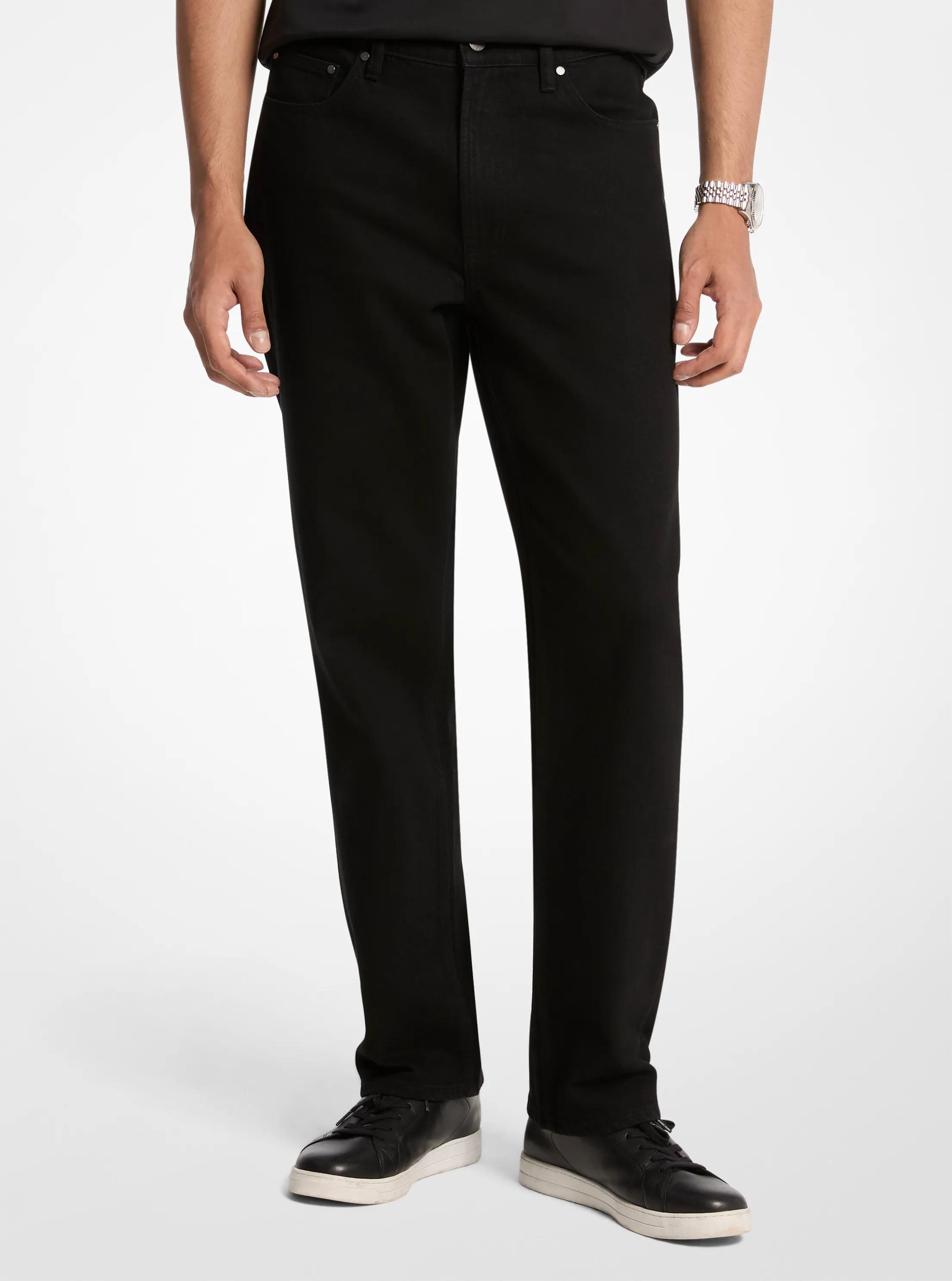Finn Straight-Fit Stretch Denim Jeans in BLACK | Michael Kors