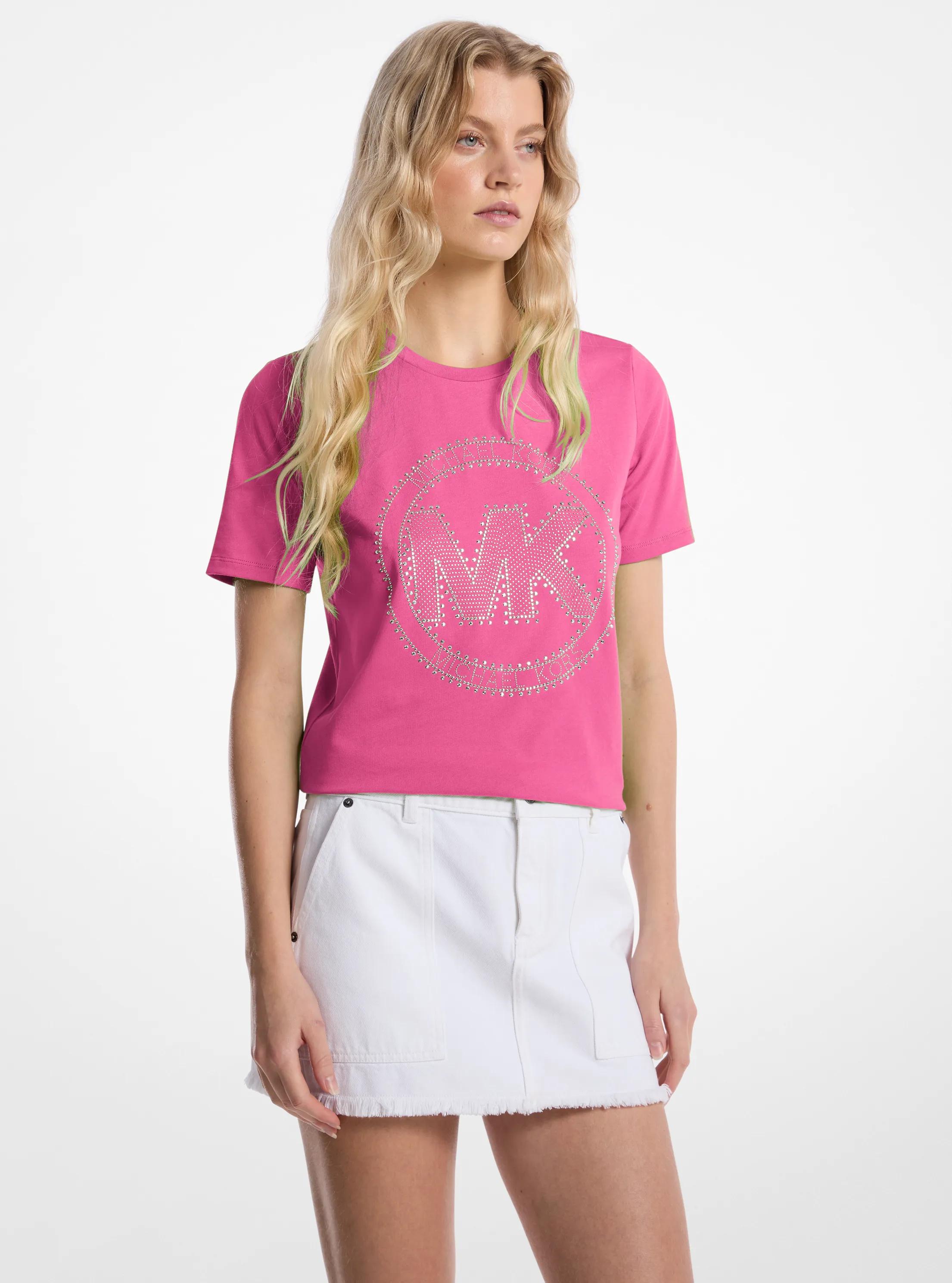 Camiseta de punto de algod&oacute;n org&aacute;nico con logotipo con tachuelas in PITAYA | Michael Kors