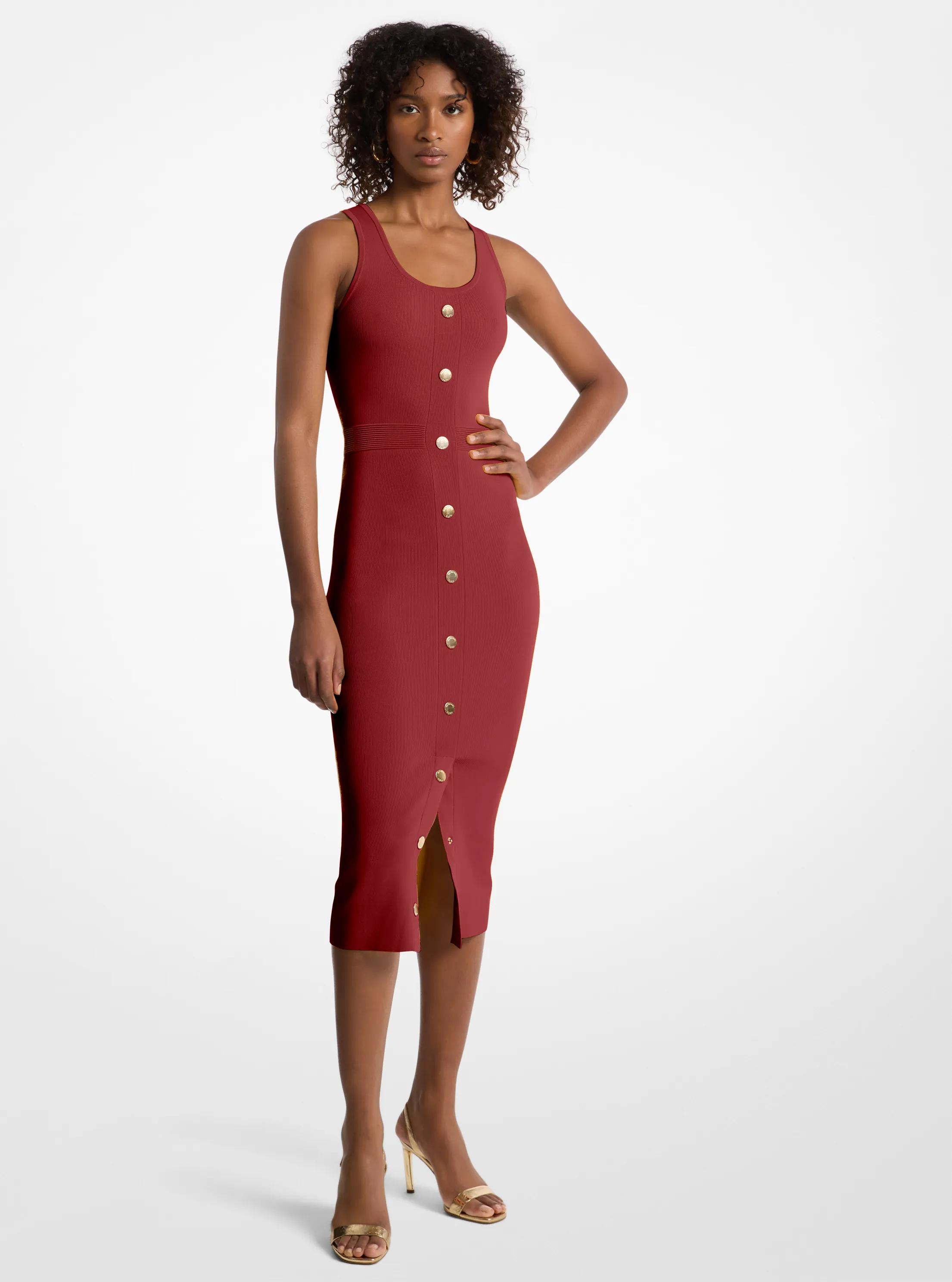 Michael Kors Outlet Stretch Viscose Blend Midi Tank Dress In Burgundy