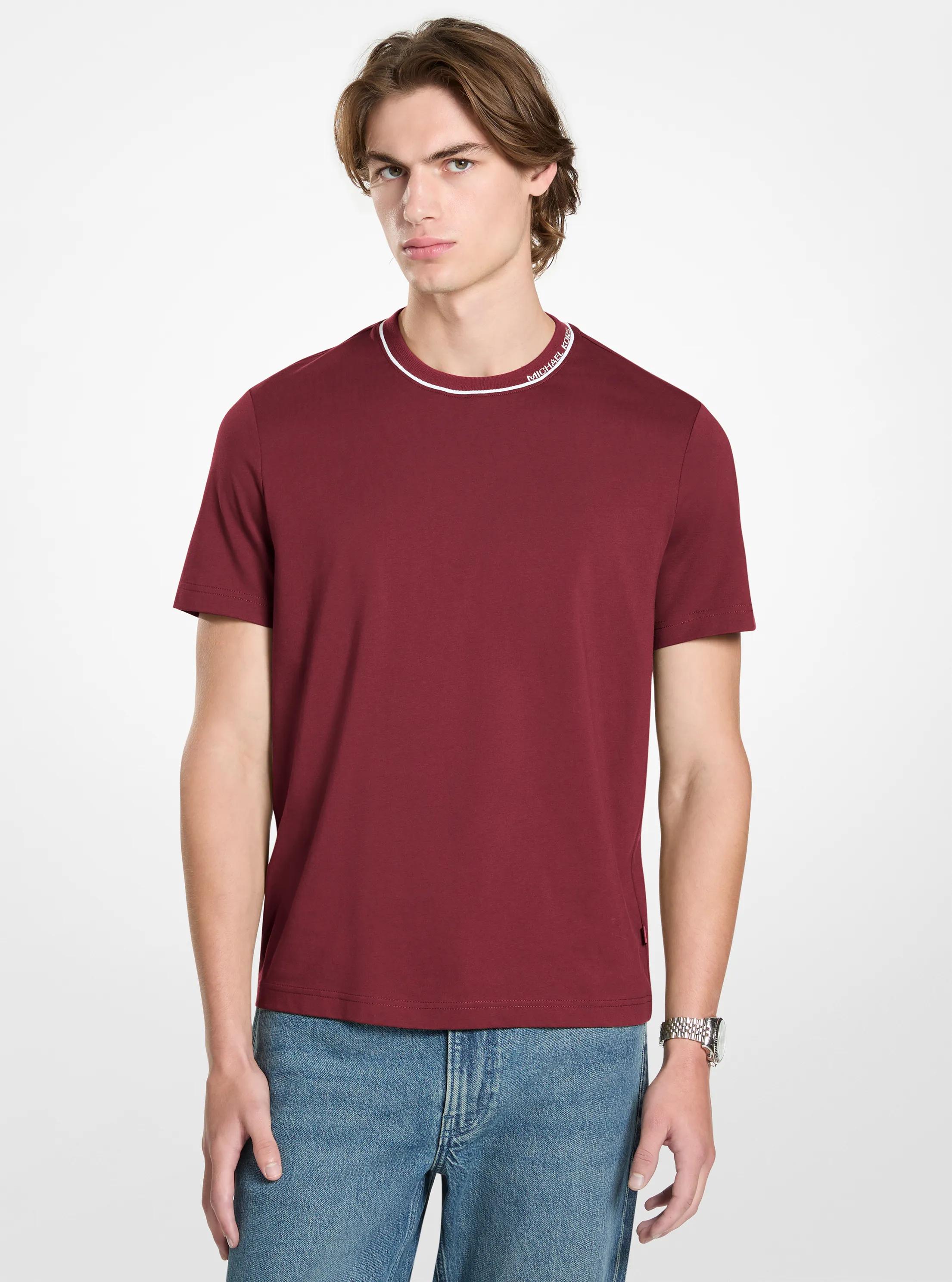 Logo Trim Cotton Jersey T-Shirt in DEEP RED | Michael Kors