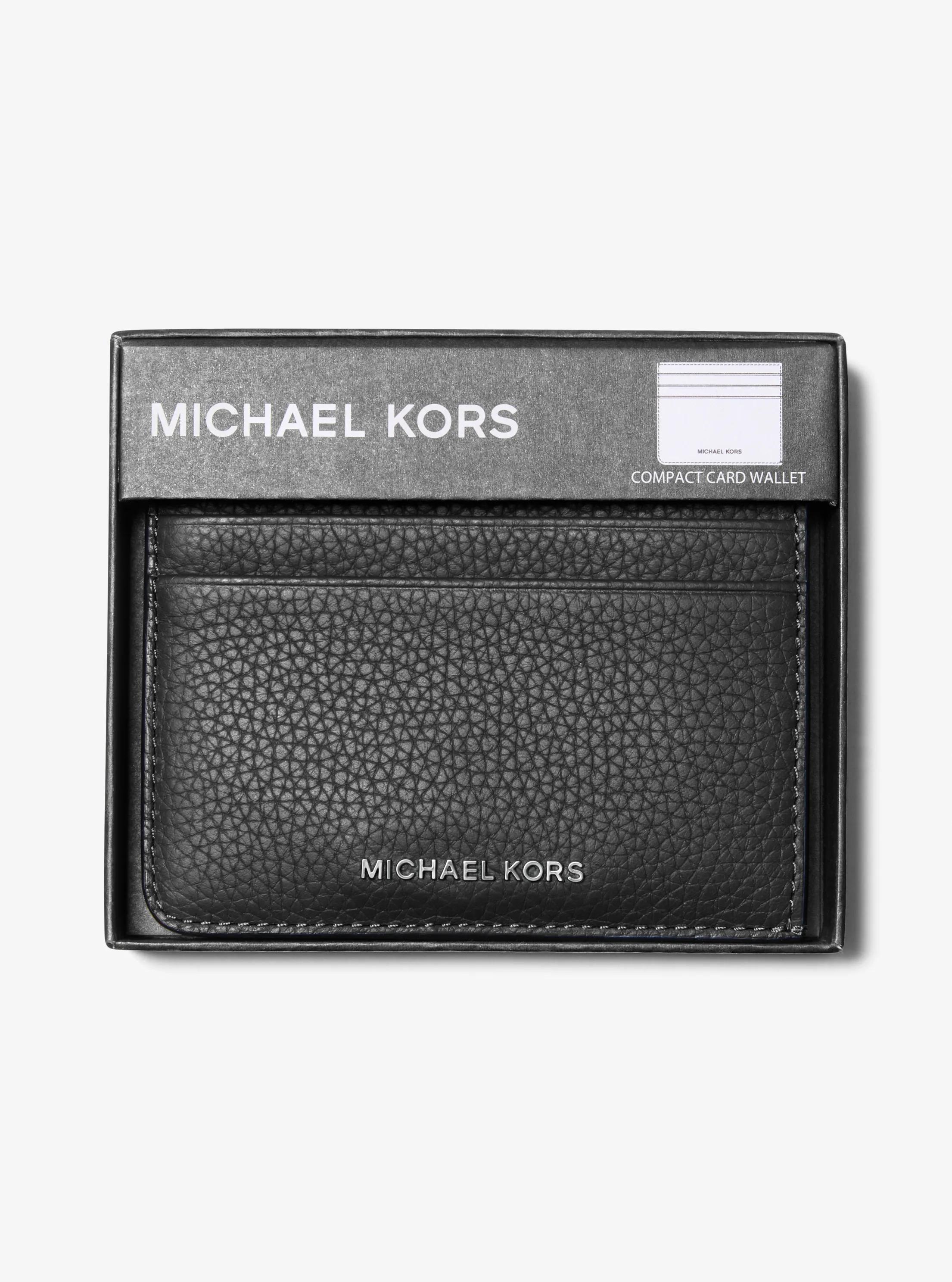 MK Hudson Pebbled Leather Card Case - Black - Michael Kors