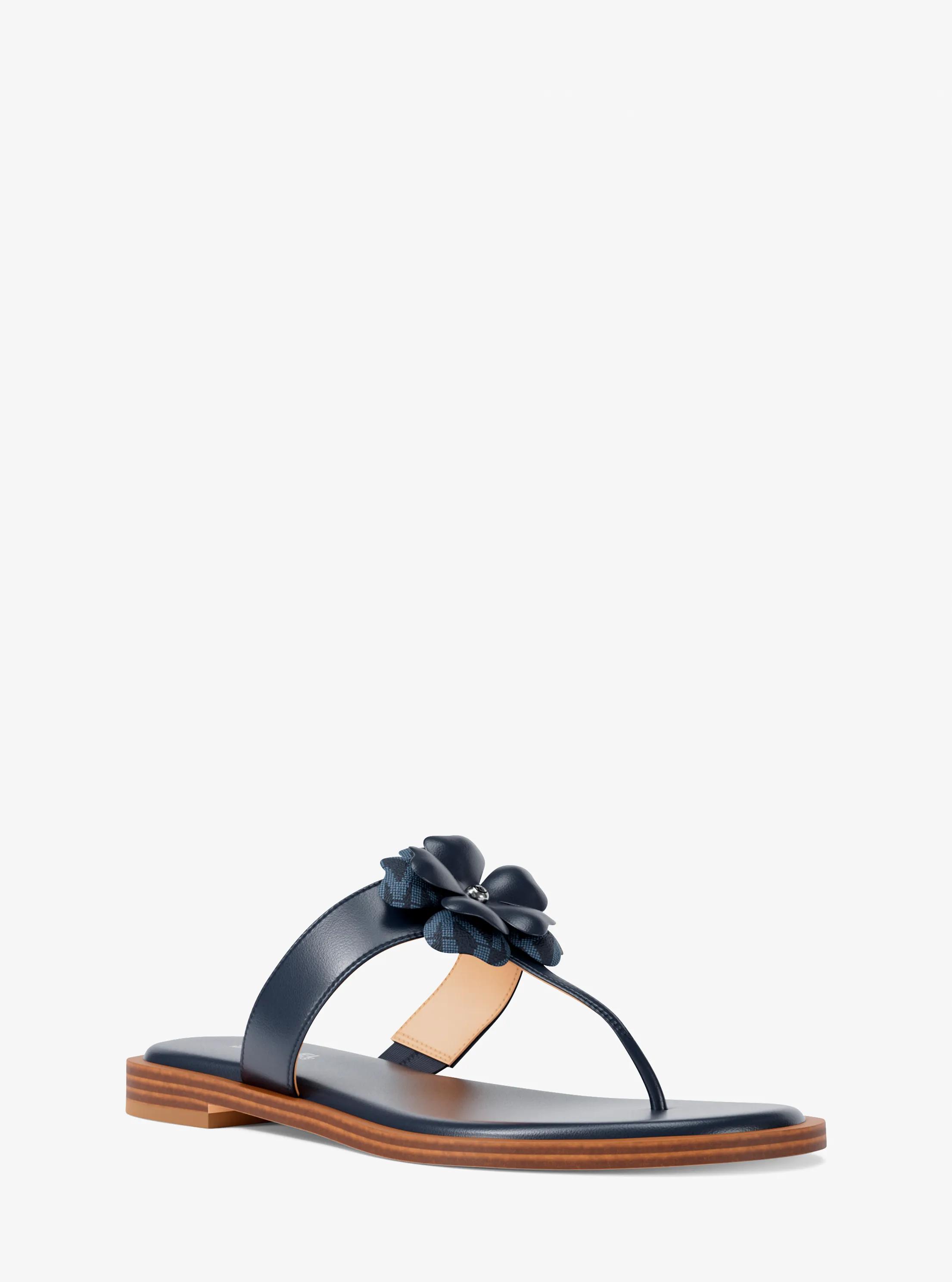 Callie Embellished Signature Logo Trim Thong Sandal in NAVY | Michael Kors