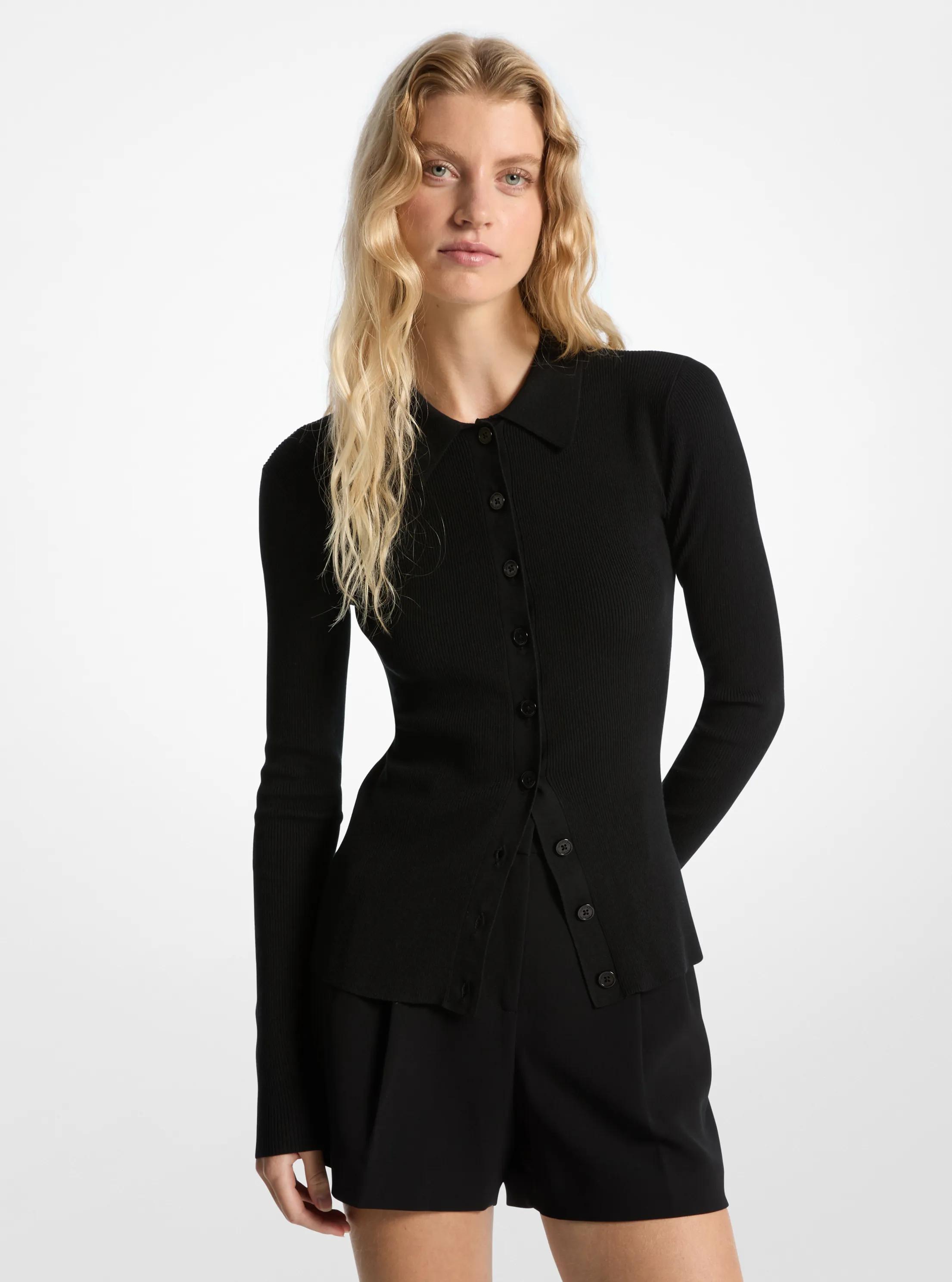 Ribbed Cardigan in BLACK | Michael Kors