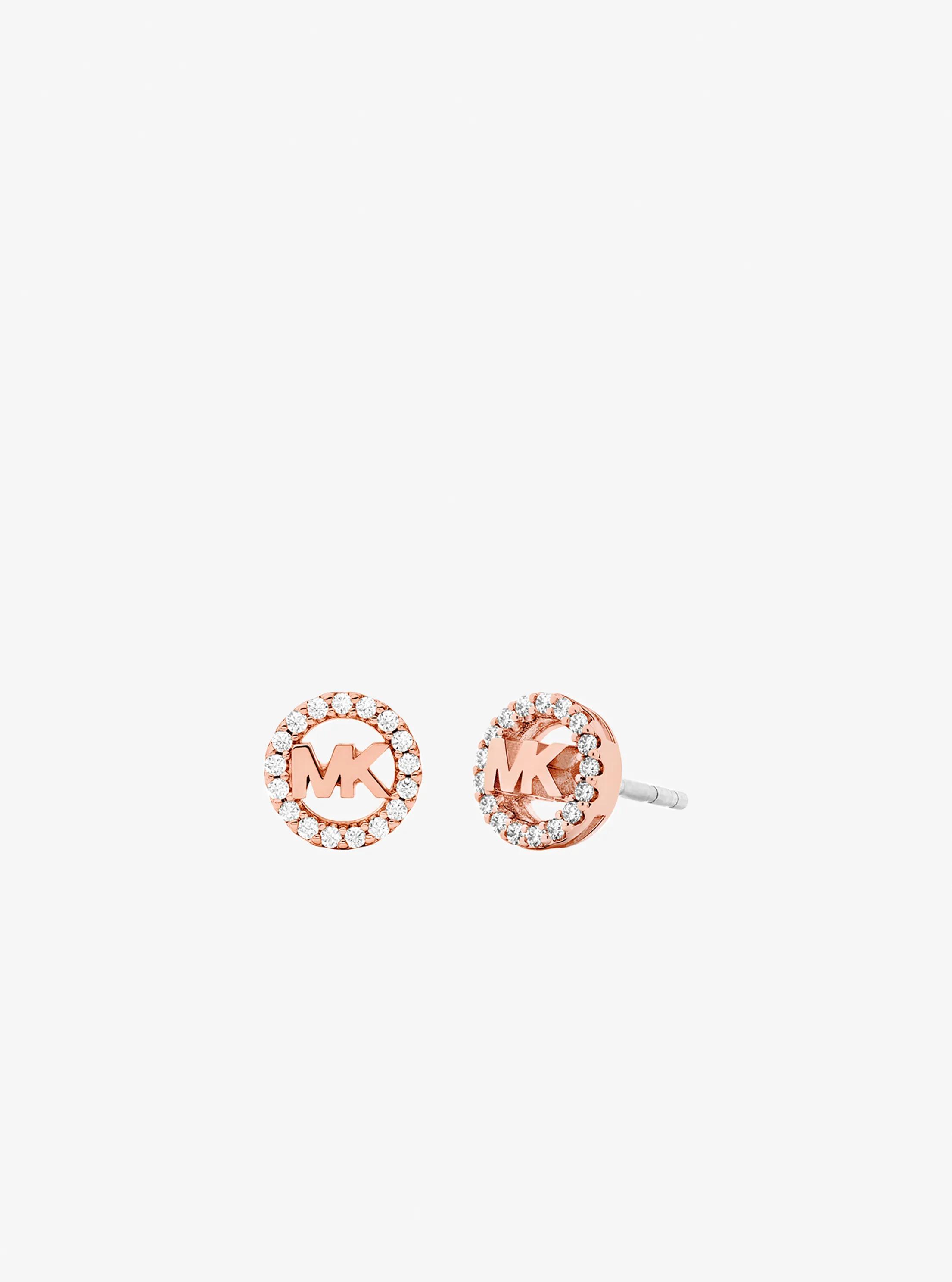 Pav&eacute; Logo Charm Stud Earrings in ROSE GOLD | Michael Kors