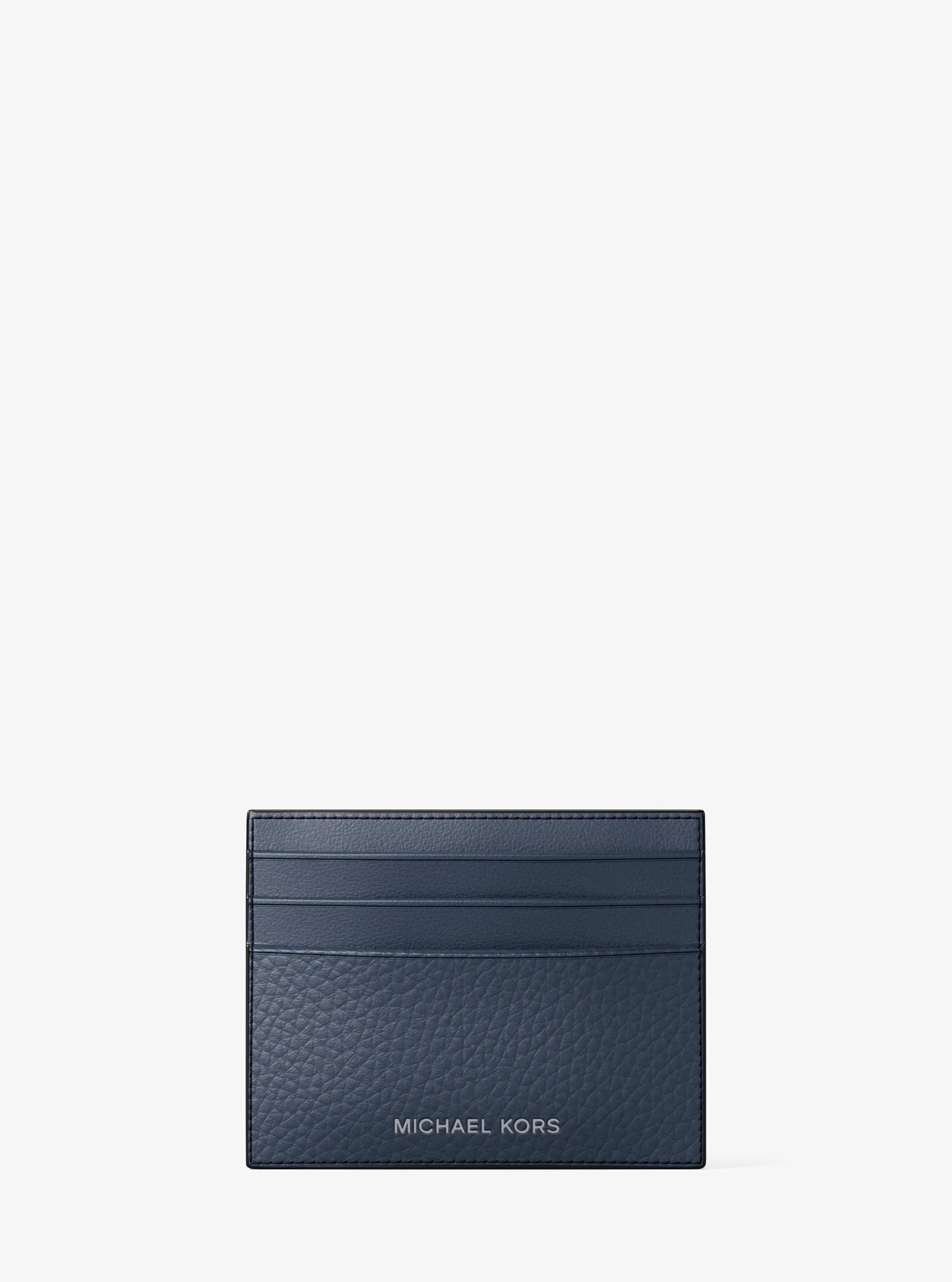 Cooper Pebbled Leather Card Case in NAVY | Michael Kors