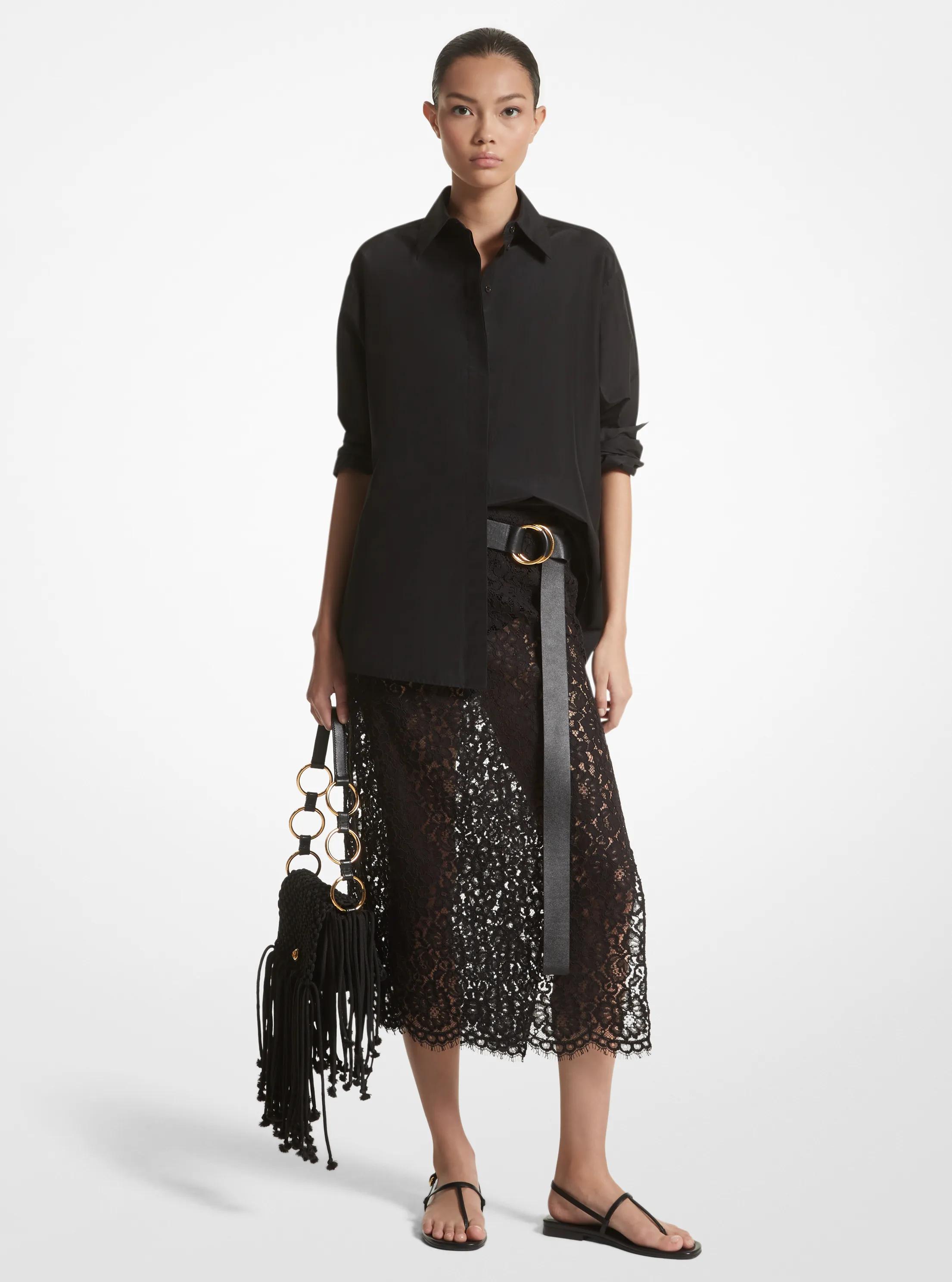 Silk and Cotton Taffeta Boyfriend Shirt in BLACK | Michael Kors