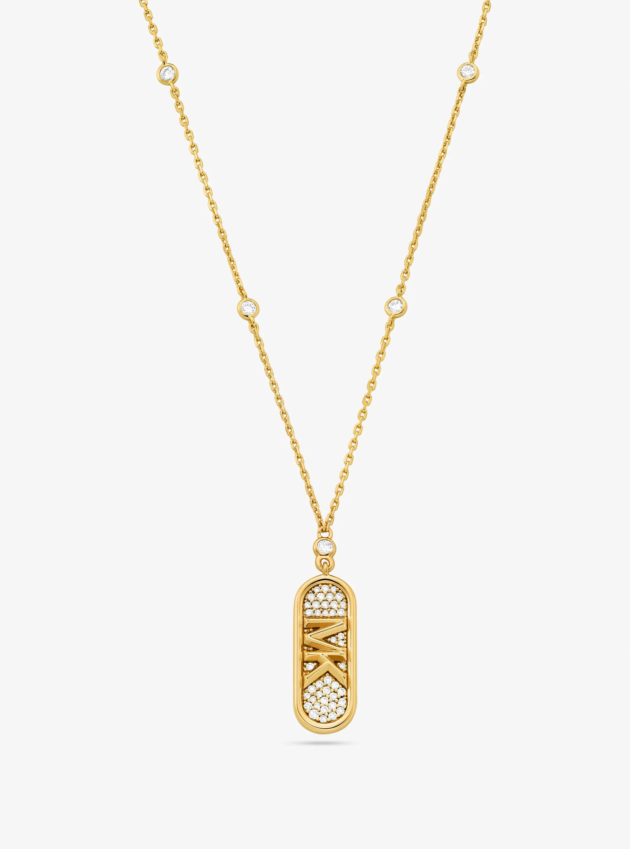 MK Collier en argent sterling plaqué en métal précieux à pierres pavées et logo Empire - Or - Michael Kors