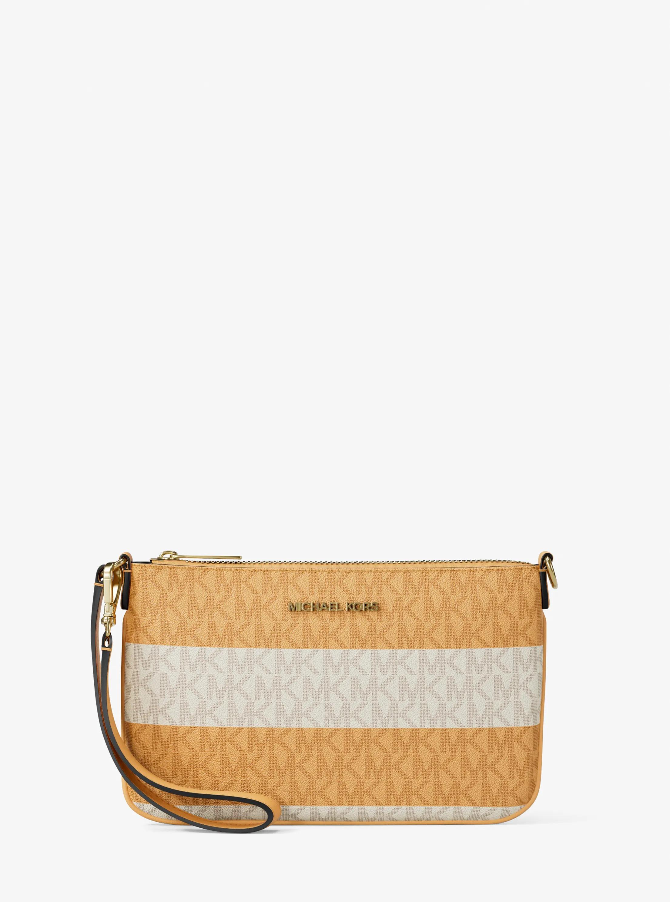 Petit pochette-bracelet convertible Jet Set Travel &agrave; logo Signature et &agrave; rayures in BL&Eacute; AU MIEL | Michael Kors