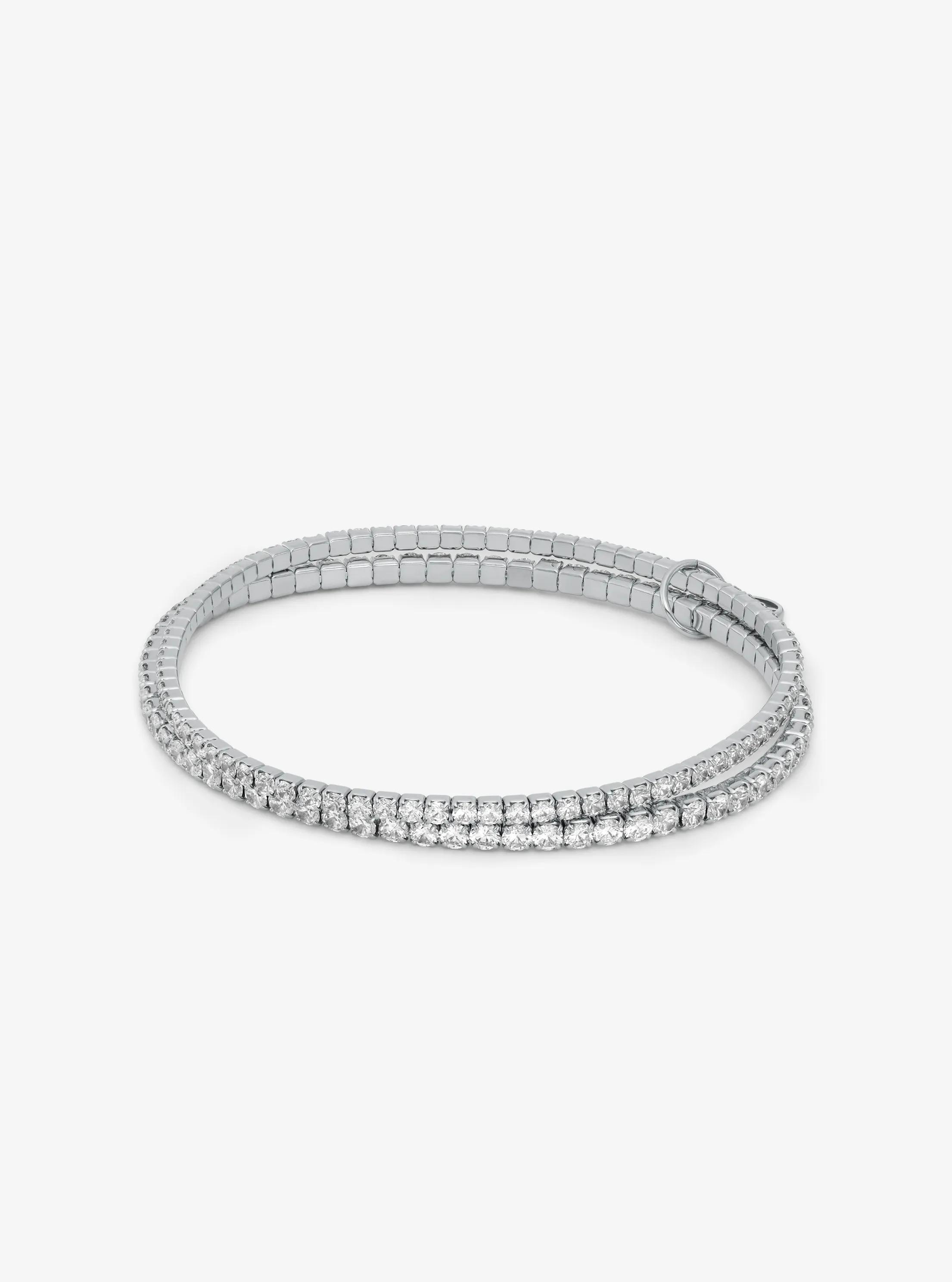 MK Precious Metal-Plated Brass Double Wrap Tennis Bracelet - Silver - Michael Kors