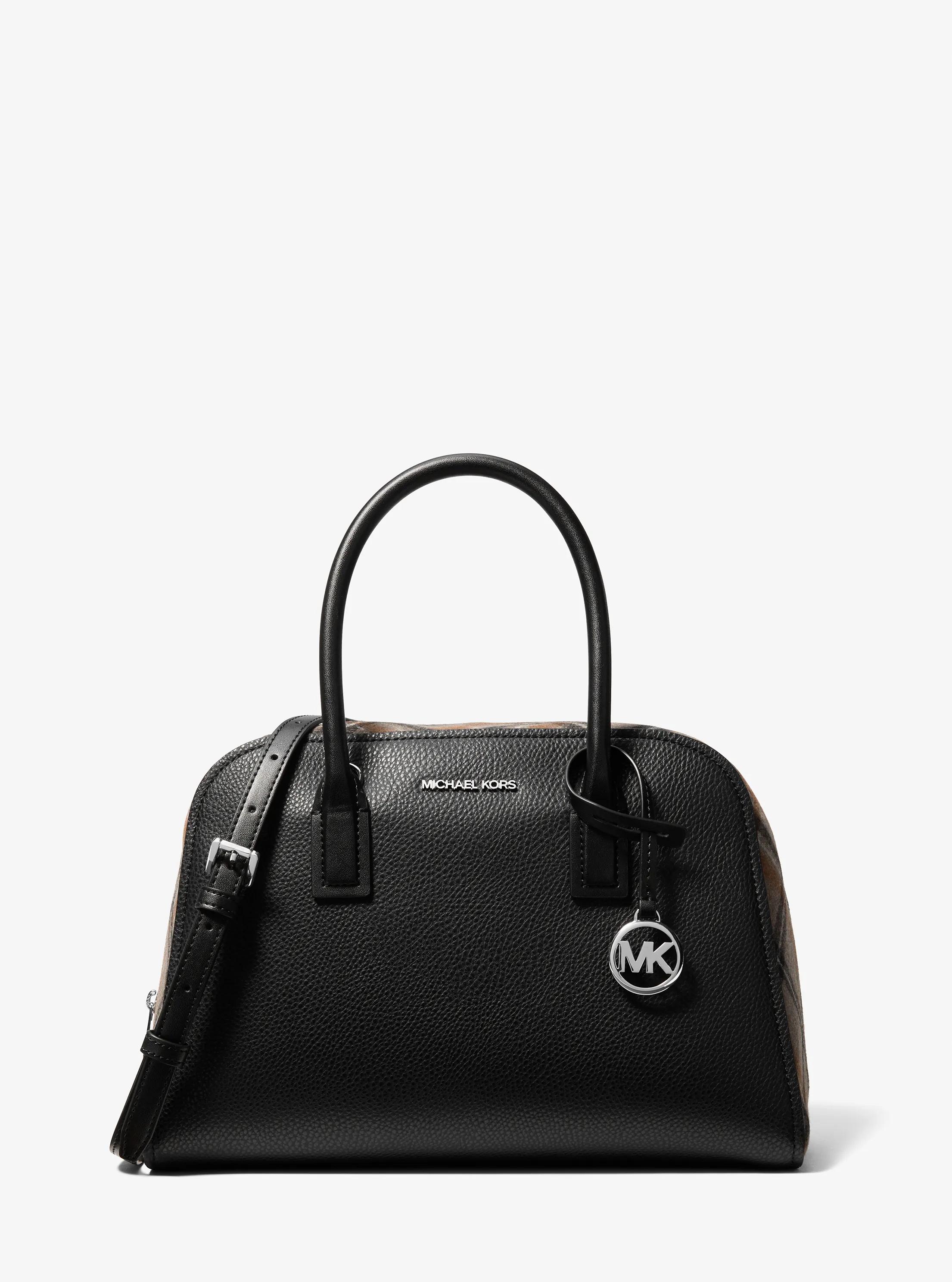 Ashton Medium Smooth And Plaid Wool Blend Satchel in BLACK | Michael Kors