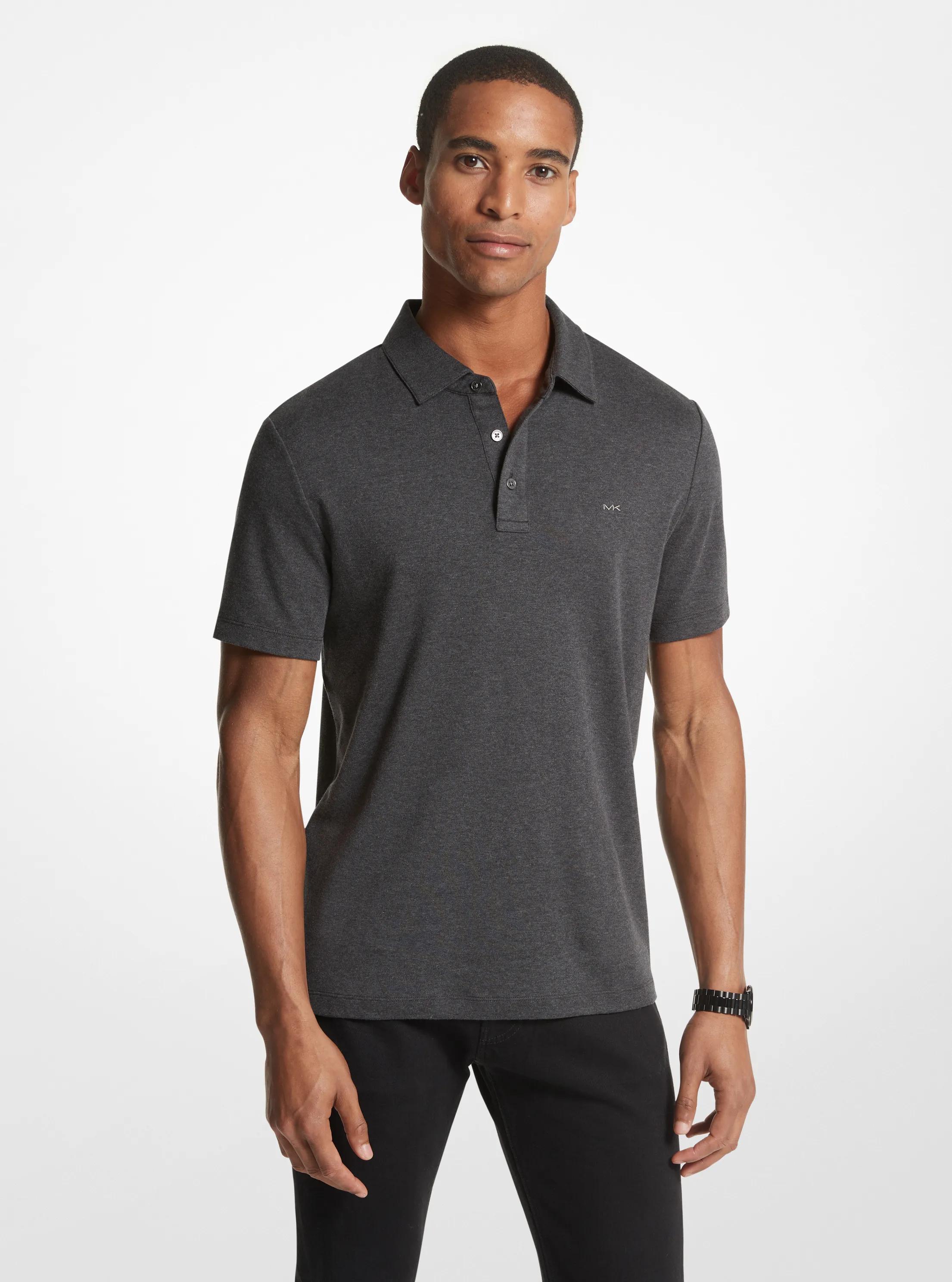 Embroidered Logo Cotton Polo Shirt in CHARCOAL | Michael Kors